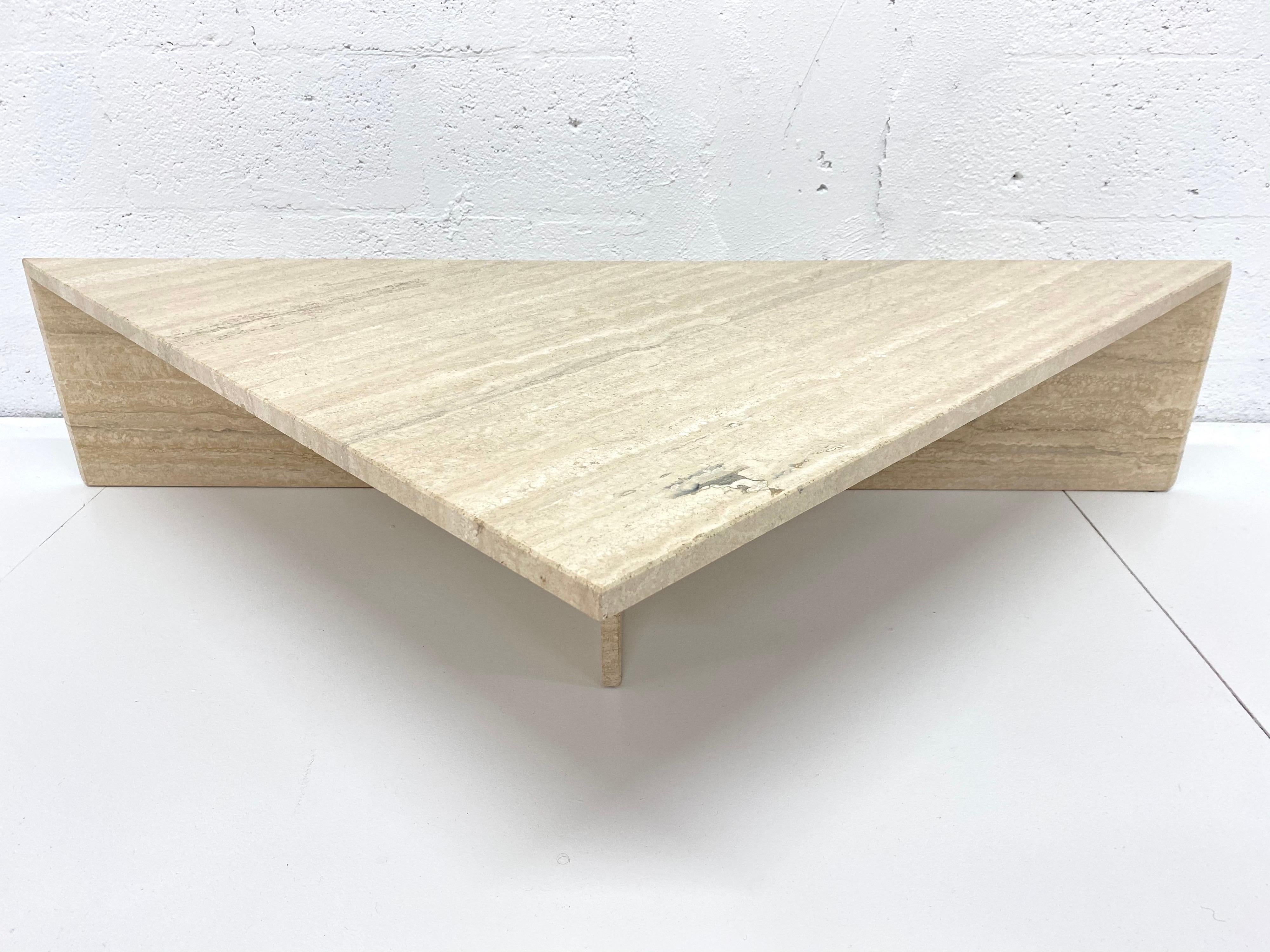 1970s Italian 2-Piece Triangle Travertine Coffee Table 7