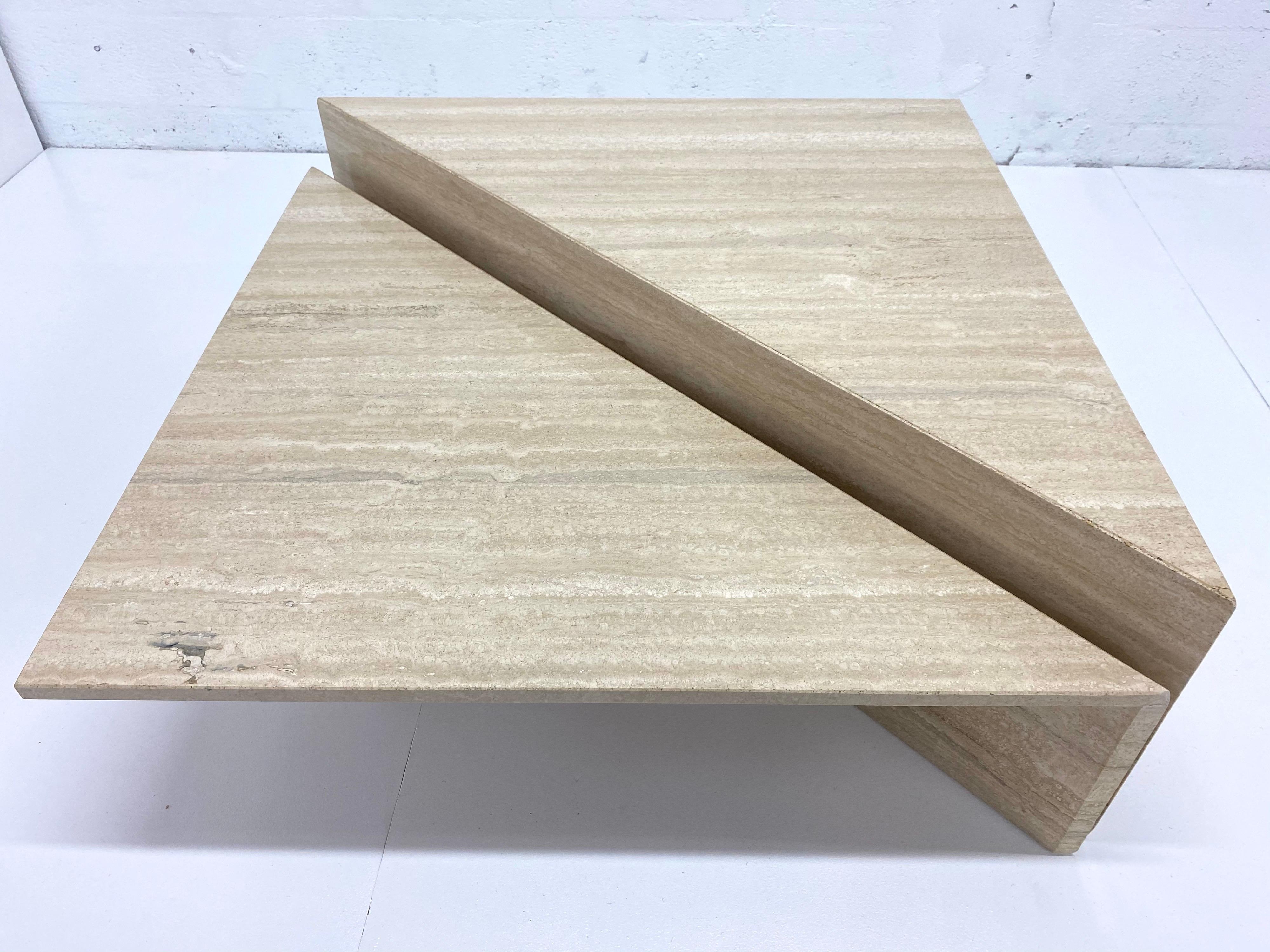 Mid-Century Modern 1970s Italian 2-Piece Triangle Travertine Coffee Table
