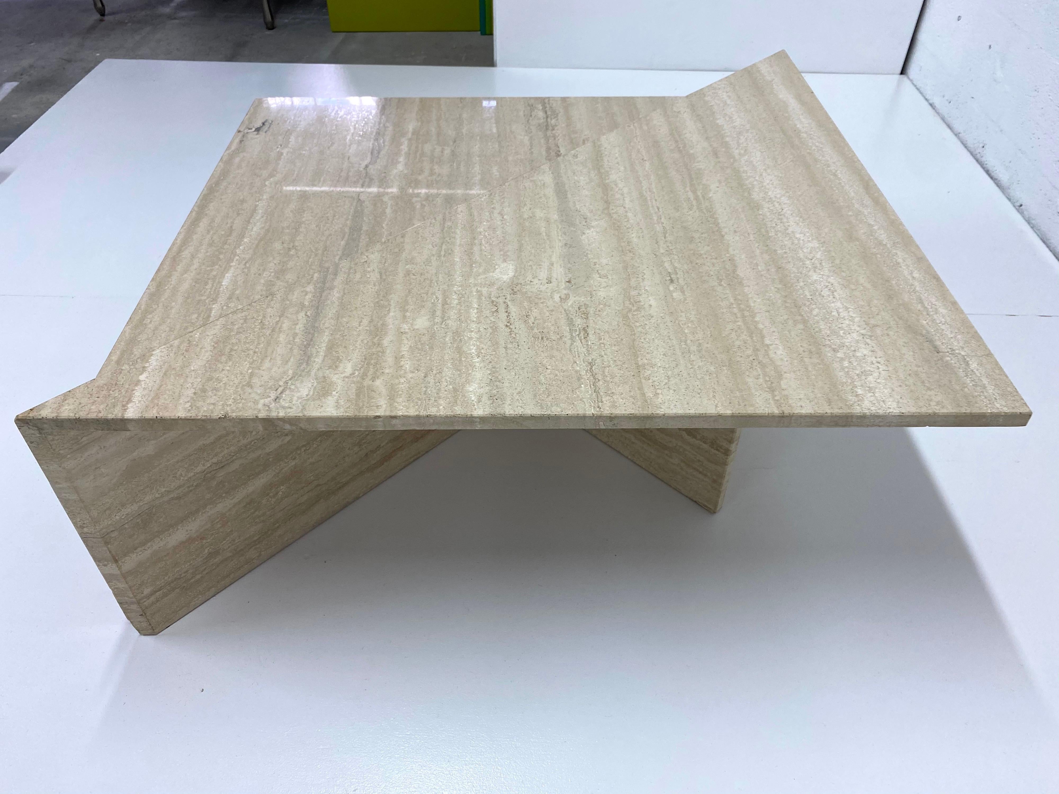 Late 20th Century 1970s Italian 2-Piece Triangle Travertine Coffee Table