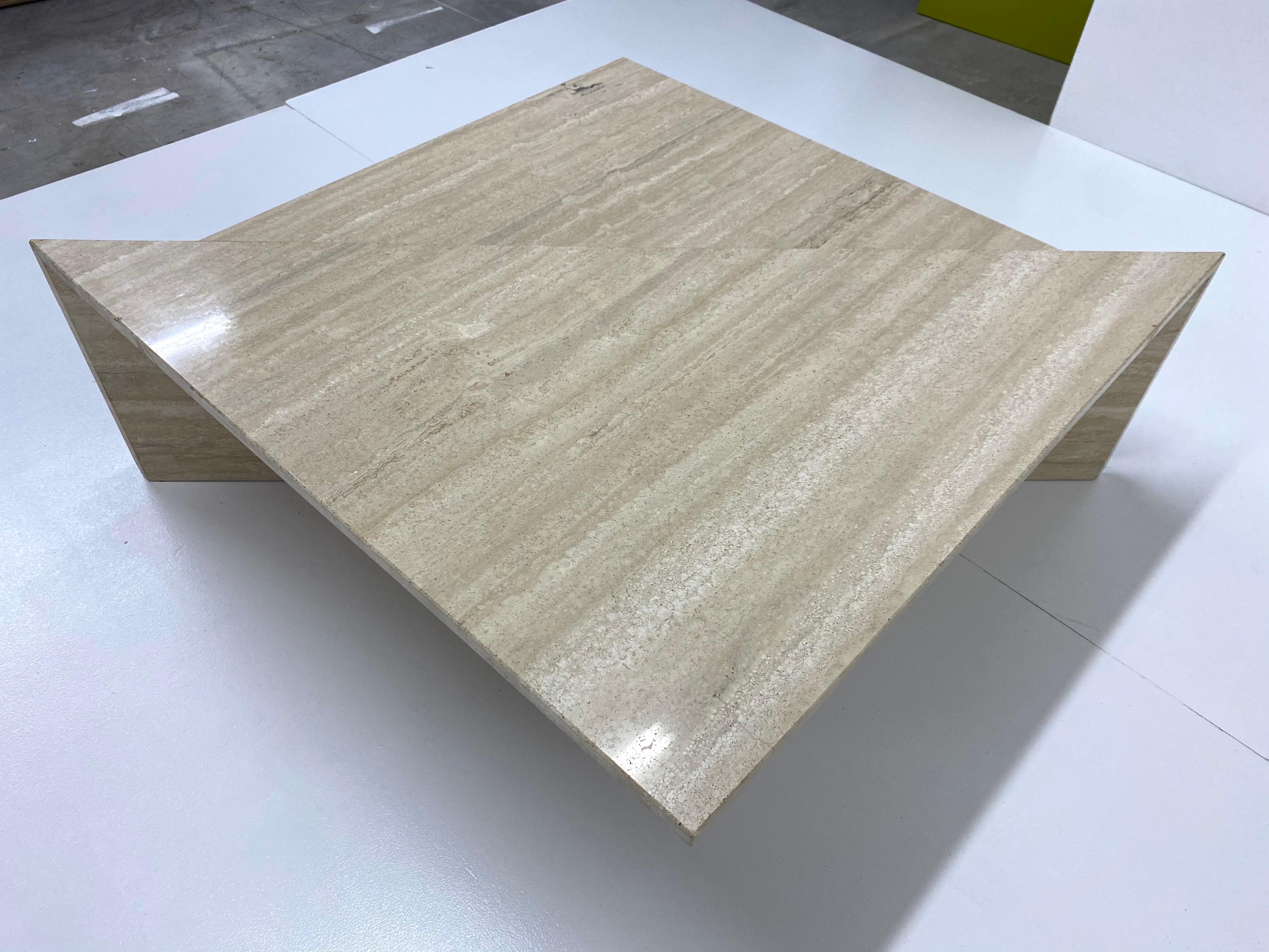 1970s Italian 2-Piece Triangle Travertine Coffee Table 1
