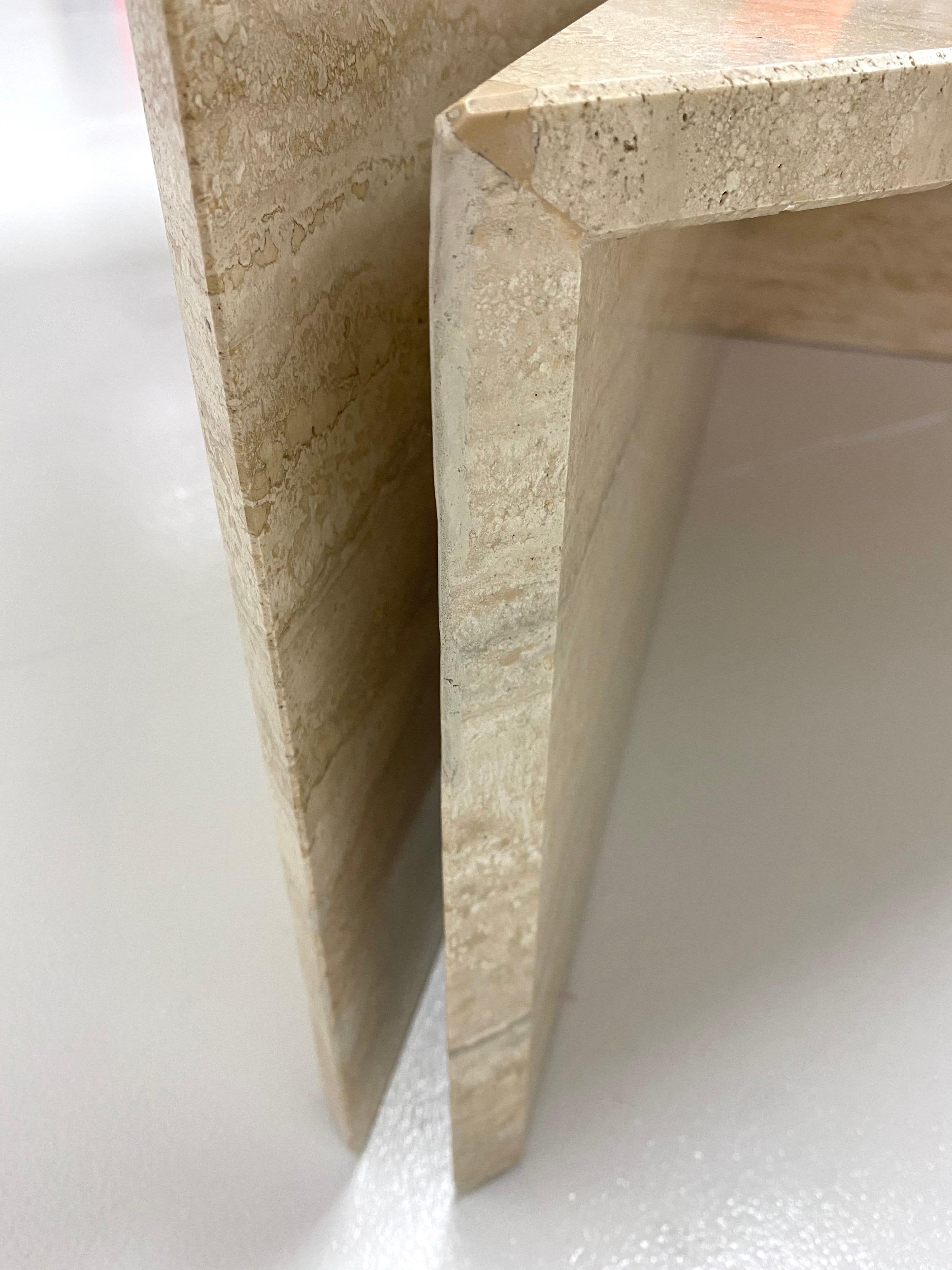 1970s Italian 2-Piece Triangle Travertine Coffee Table 3