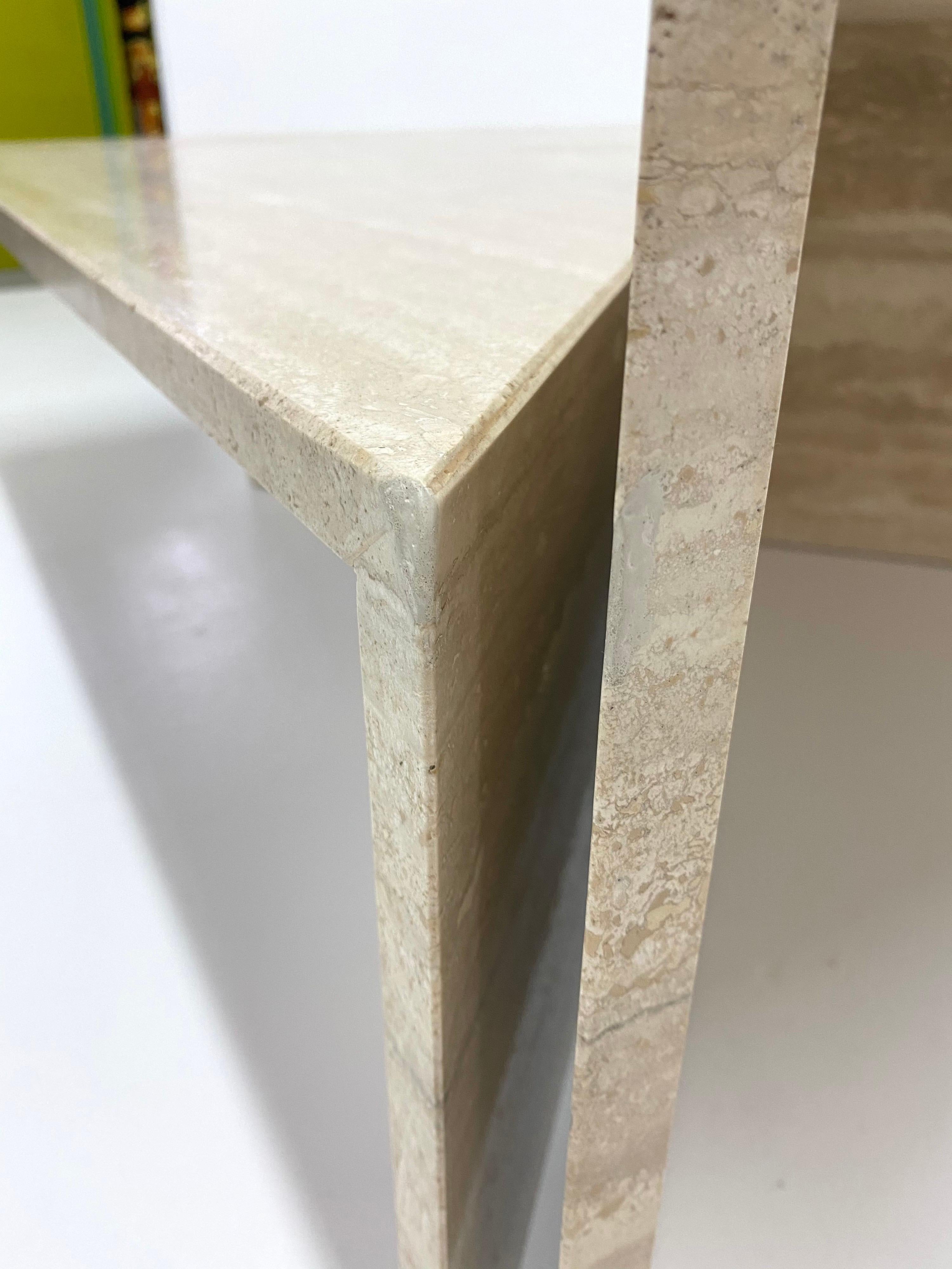 1970s Italian 2-Piece Triangle Travertine Coffee Table 4