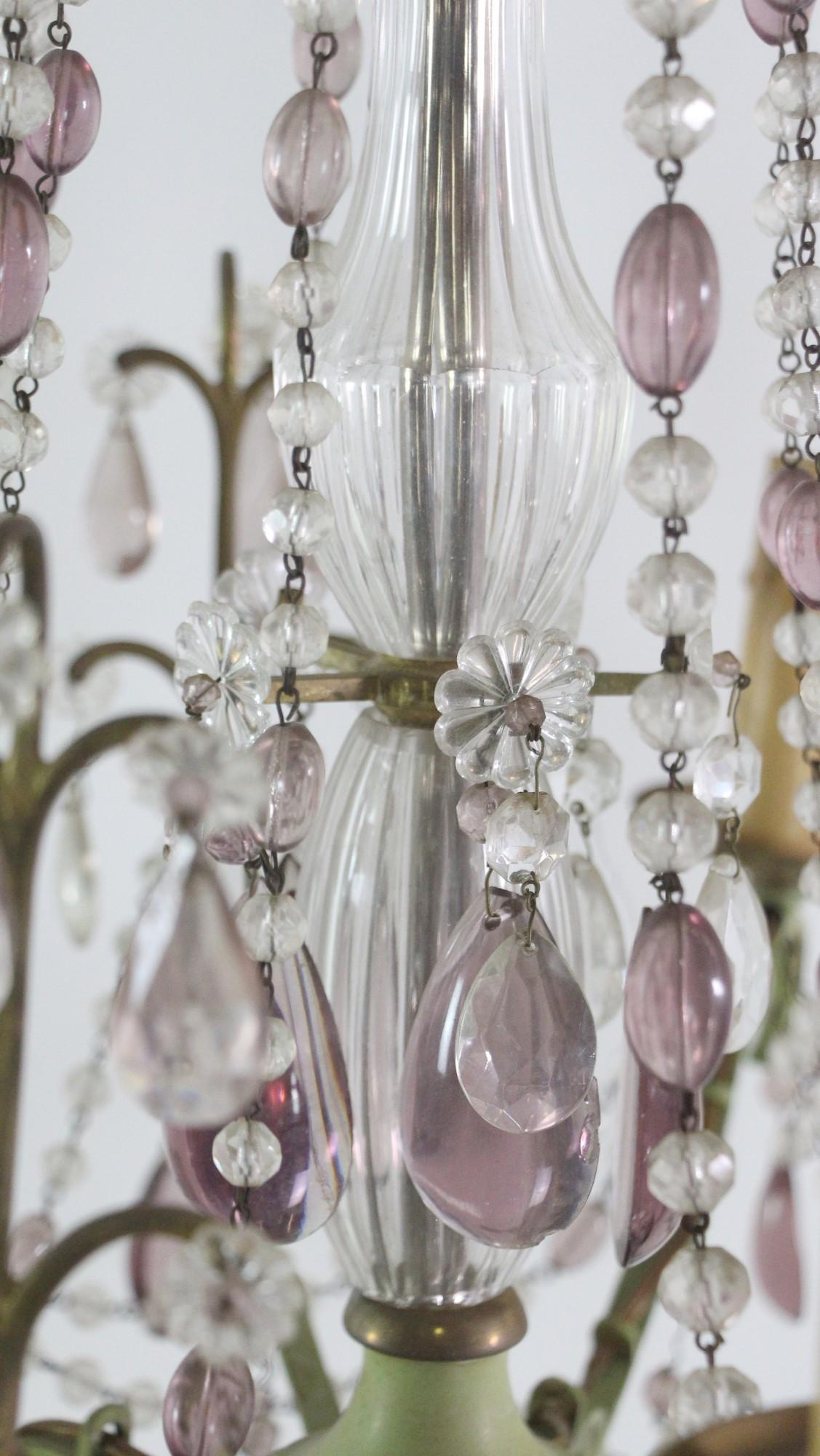 Italian 5 Arm Beaded Crystal Chandelier w/ Hand Painted Frame For Sale 3