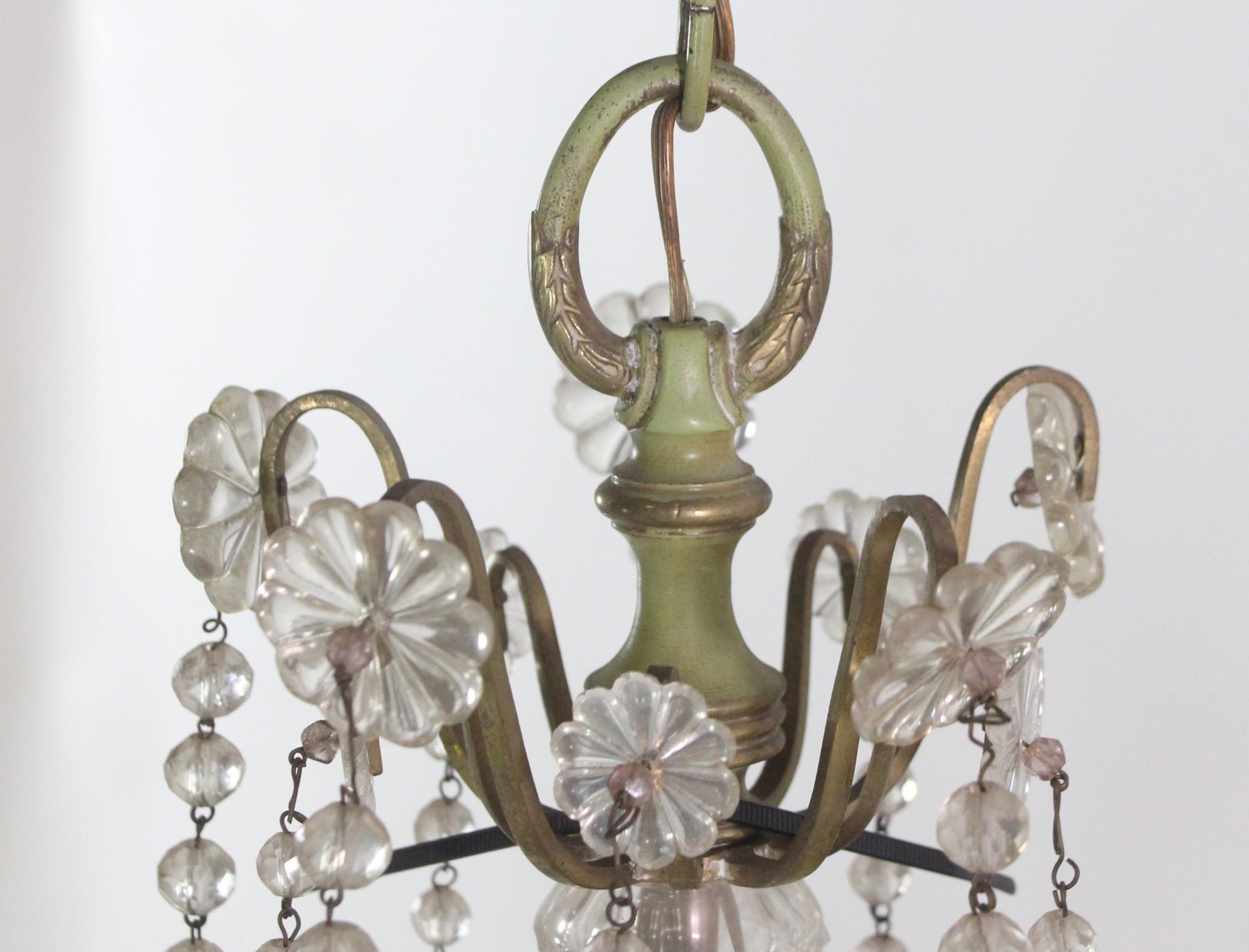 Italian 5 Arm Beaded Crystal Chandelier w/ Hand Painted Frame For Sale 4