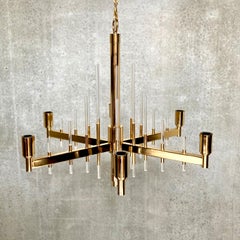 1970s Post-Modern Chandelier by Gaetano Sciolari in Gilded Metal