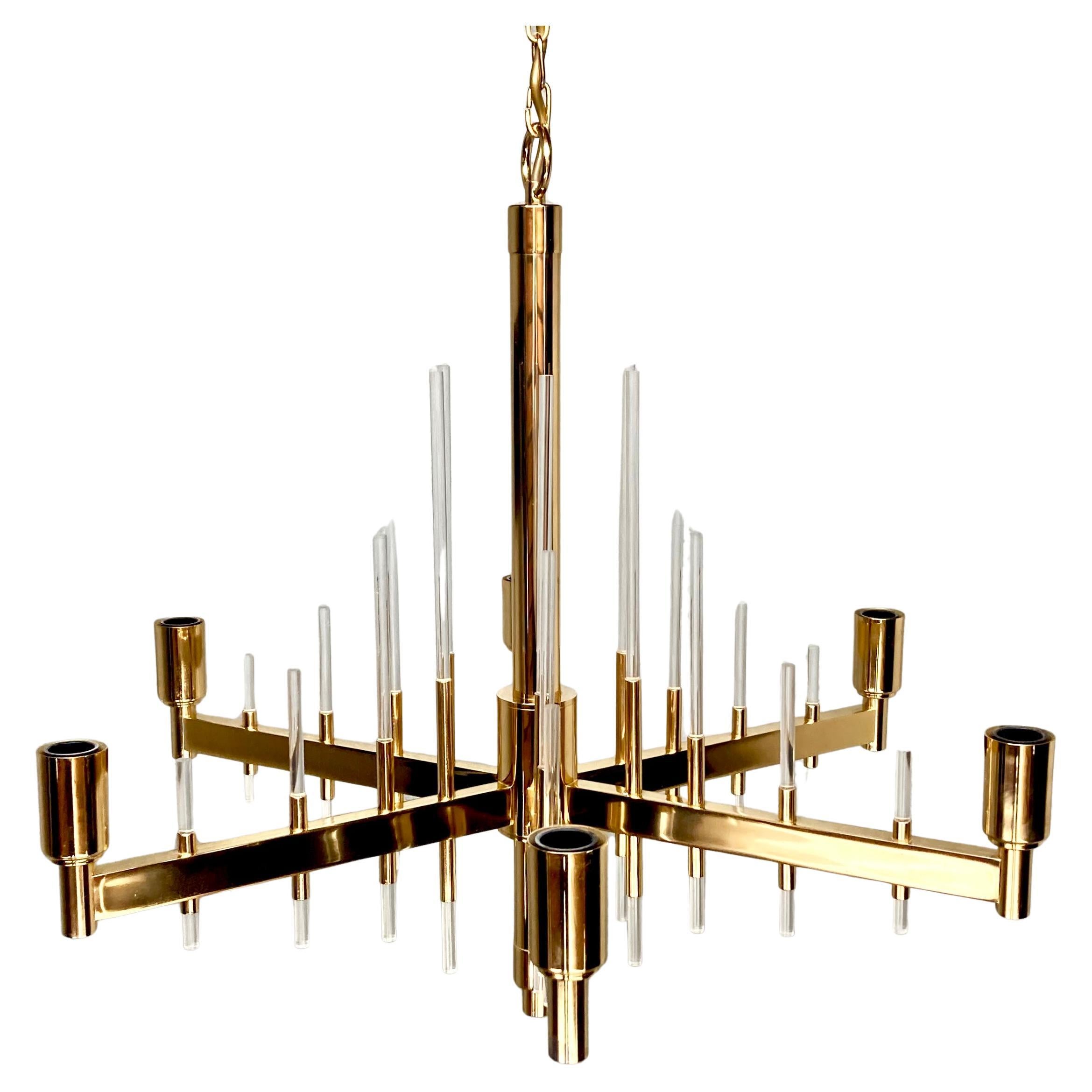 1970s Italian 6 Arm Ceiling Pendant Chandelier by Gaetano Sciolari