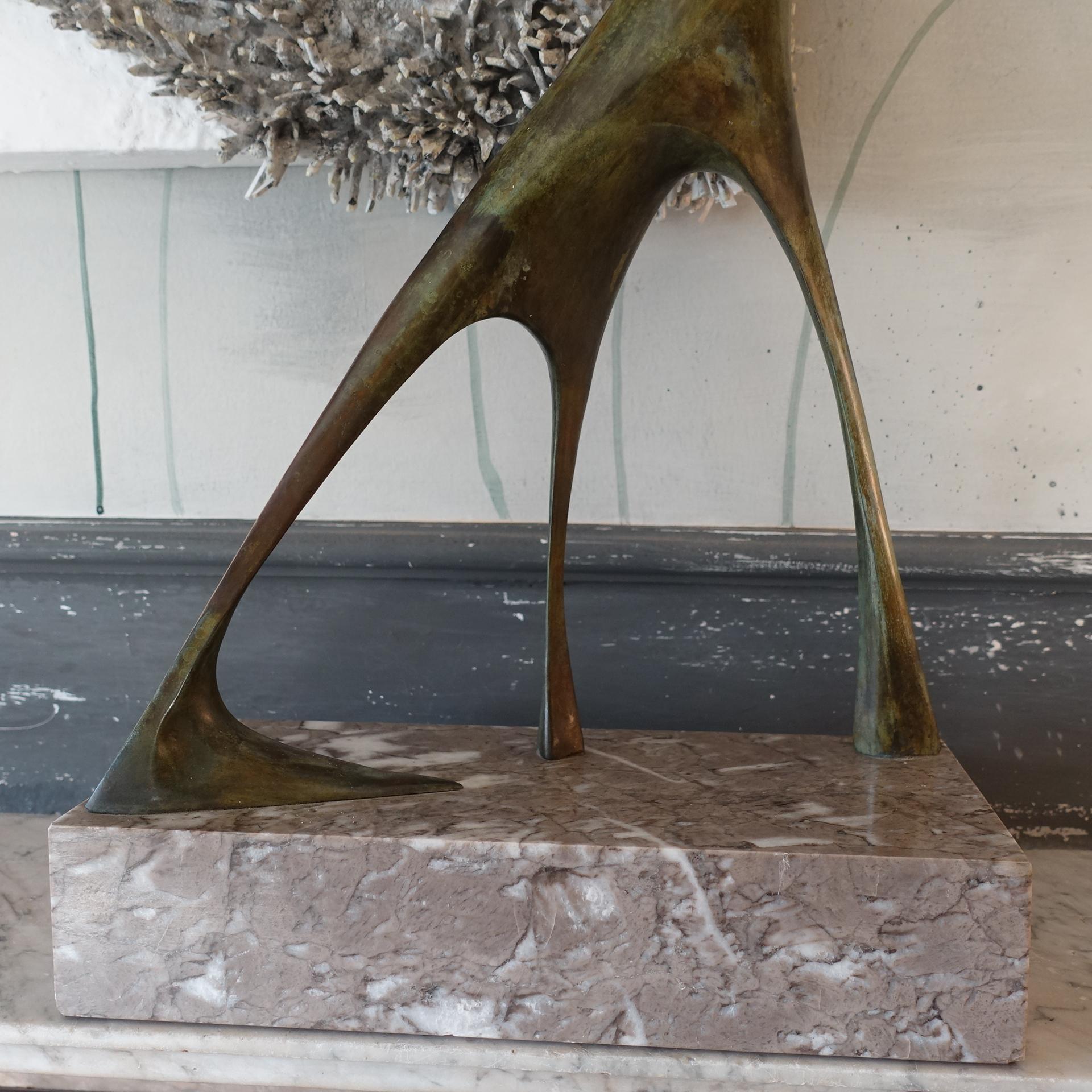 1970s Italian Abstract Animal Bronze Sculpture, Marble Base In Good Condition In Firenze, IT