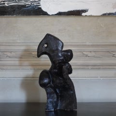 1970s Italian Abstract Black Glazed Terracotta Sculpture