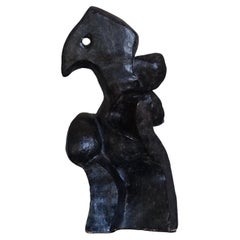 1970s Italian Abstract Black Glazed Terracotta Sculpture