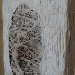 1970's Italian Abstract Sculpture, Cord and White Plaster on Black Wood Base