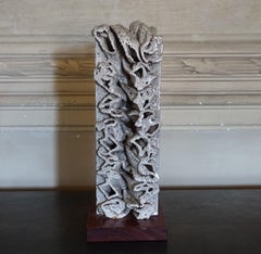 1970's Italian Abstract Sculpture in Grey Glazed Ceramic and Wood Base