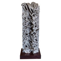 1970's Italian Abstract Sculpture in Grey Glazed Ceramic and Wood Base