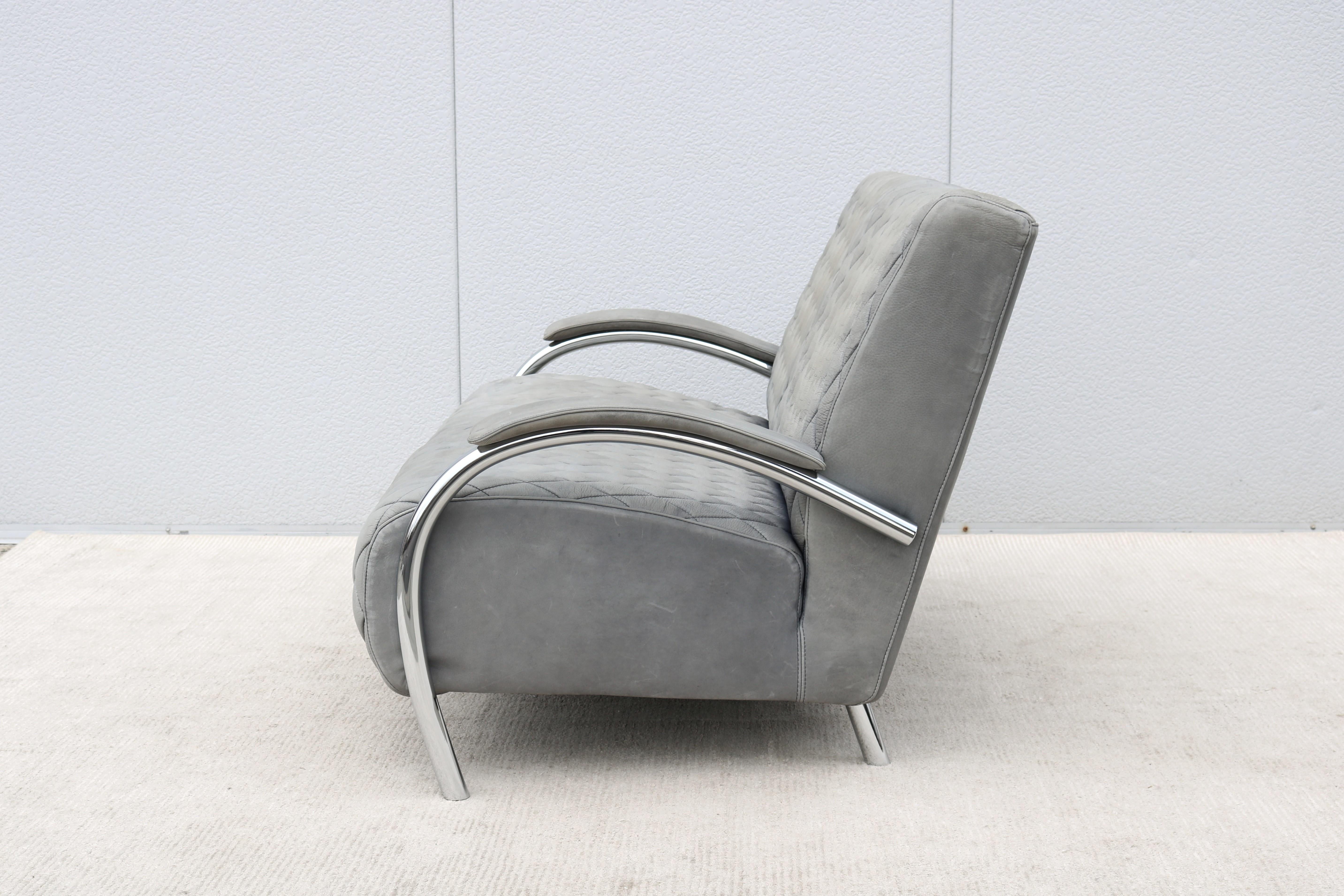 1970s Italian Accademia Leather and Chrome Loveseat or Two-Seat Sofa by Molinari For Sale 4