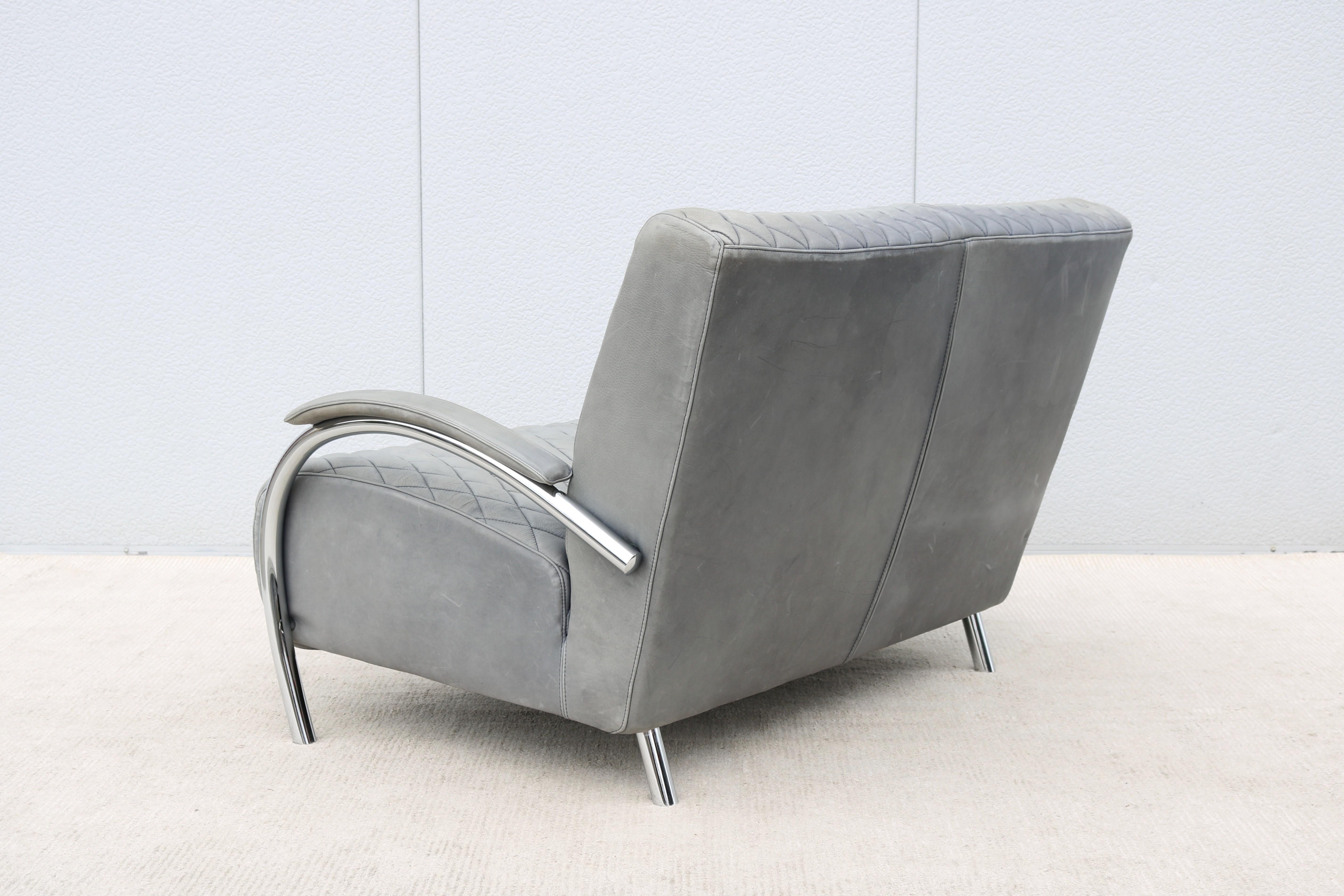 1970s Italian Accademia Leather and Chrome Loveseat or Two-Seat Sofa by Molinari For Sale 5