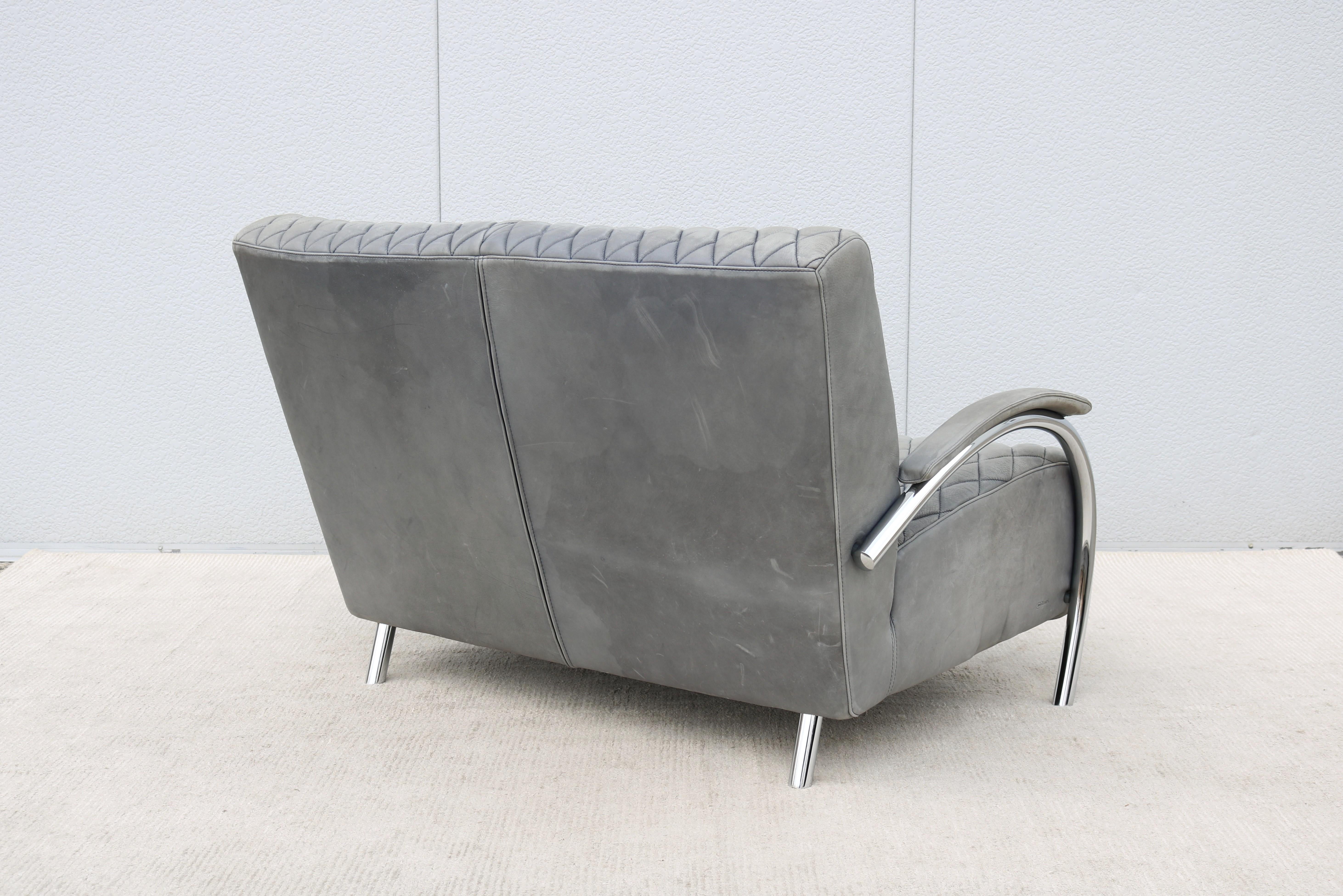 1970s Italian Accademia Leather and Chrome Loveseat or Two-Seat Sofa by Molinari For Sale 6