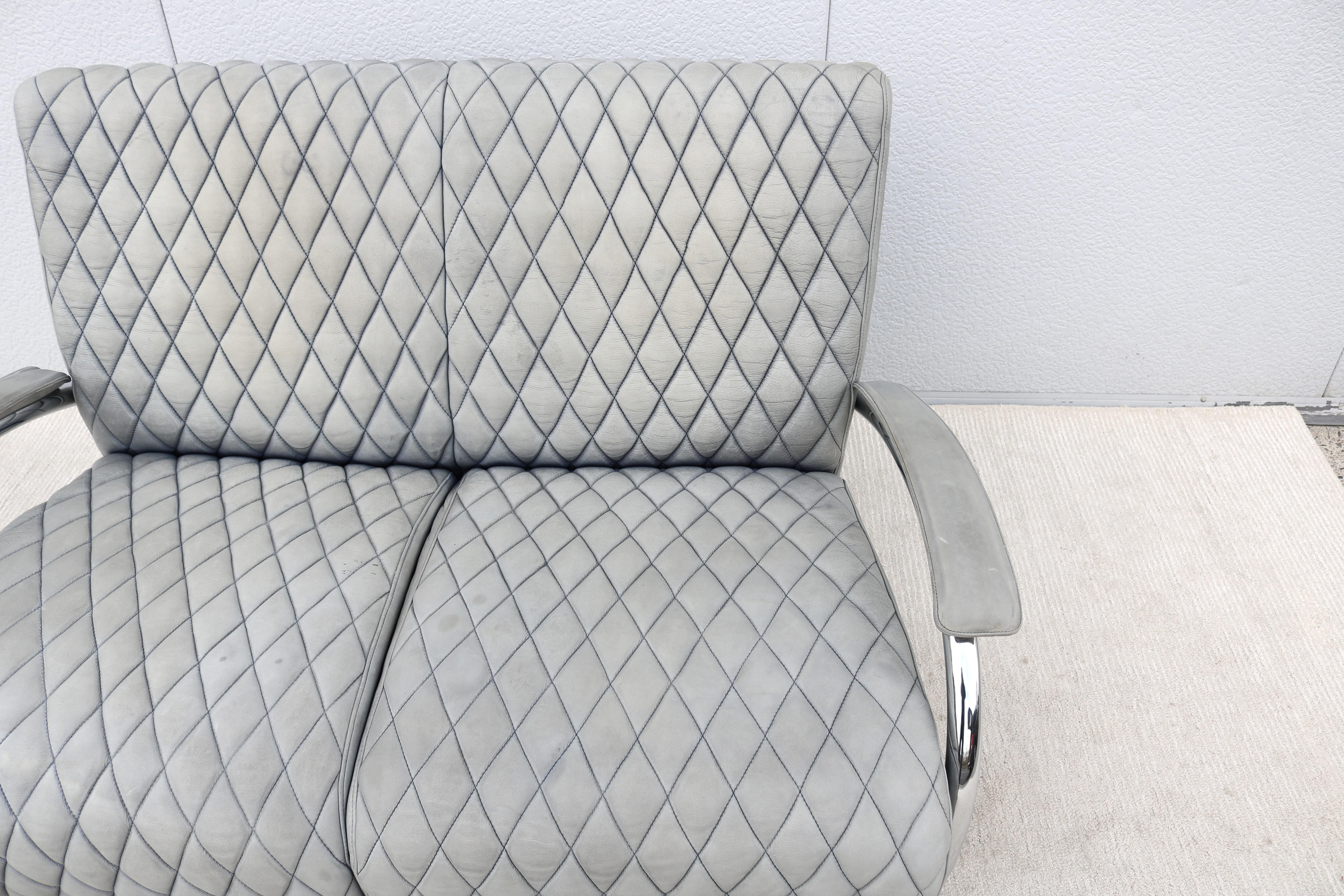 1970s Italian Accademia Leather and Chrome Loveseat or Two-Seat Sofa by Molinari For Sale 8