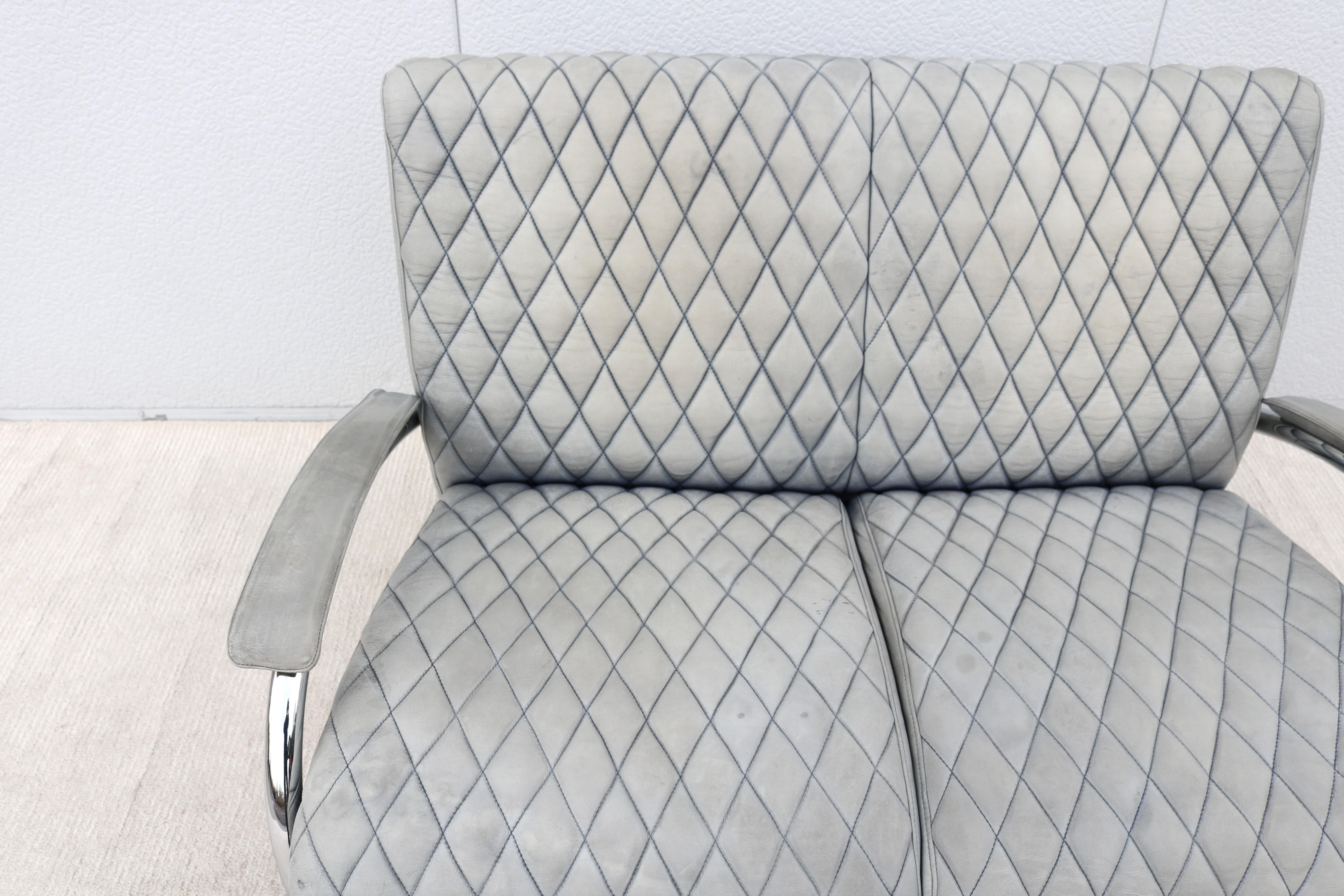 1970s Italian Accademia Leather and Chrome Loveseat or Two-Seat Sofa by Molinari For Sale 9