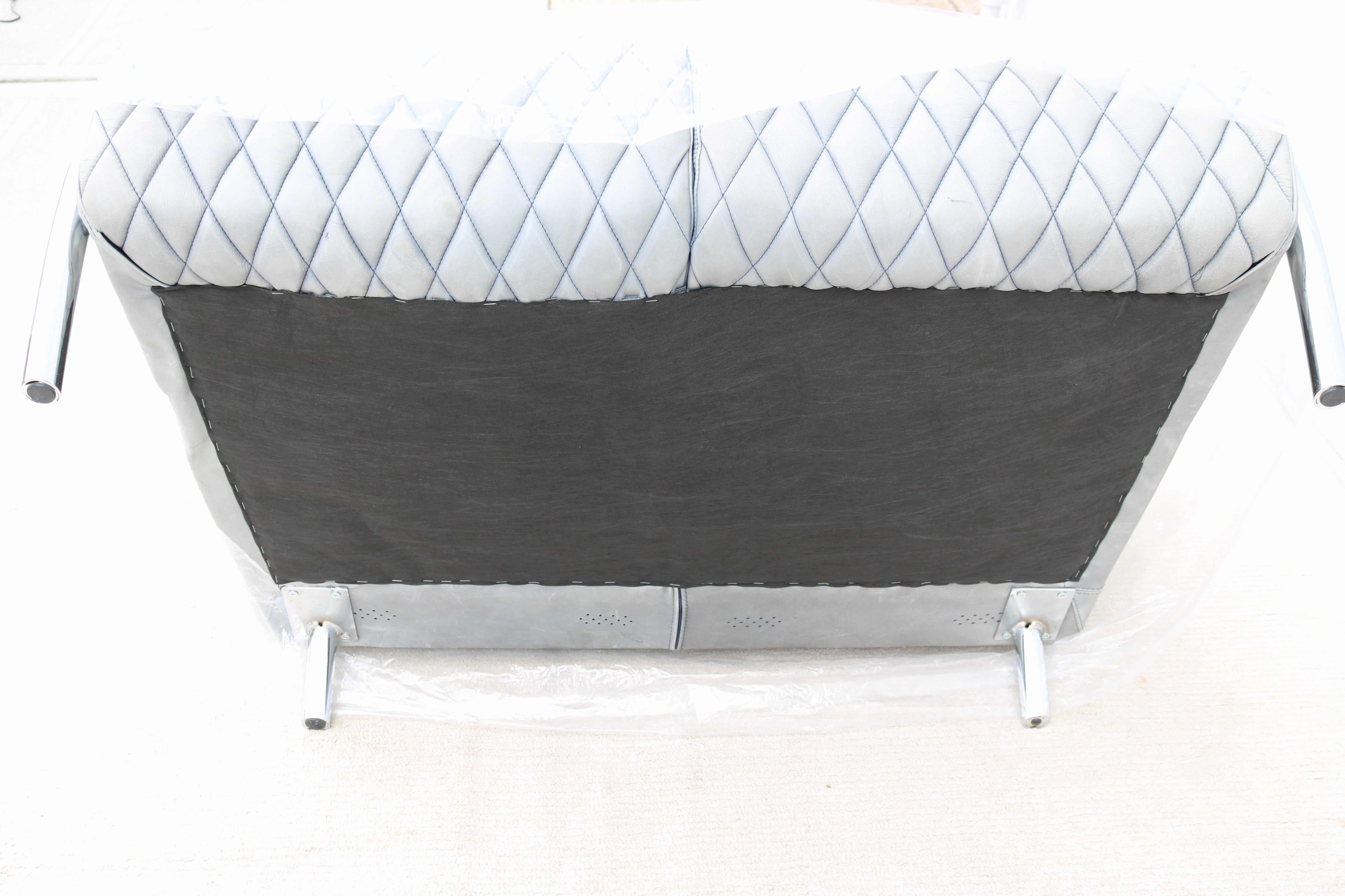 1970s Italian Accademia Leather and Chrome Loveseat or Two-Seat Sofa by Molinari For Sale 11