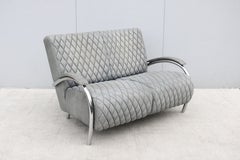 1970s Italian Accademia Leather and Chrome Loveseat or Two-Seat Sofa by Molinari