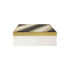 1970s Italian Alabaster and Black Stone Box with Brass Inlay
