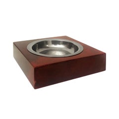1970s Italian Aldo Tura Red Lacquered Goatskin and Nickel Ashtray
