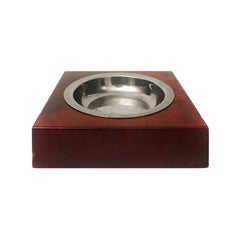 1970s Italian Aldo Tura Red Lacquered Goatskin and Nickel Ashtray
