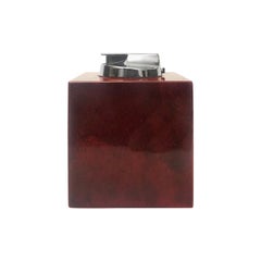Vintage 1970s Italian Aldo Tura Red Lacquered Goatskin and Nickel Lighter