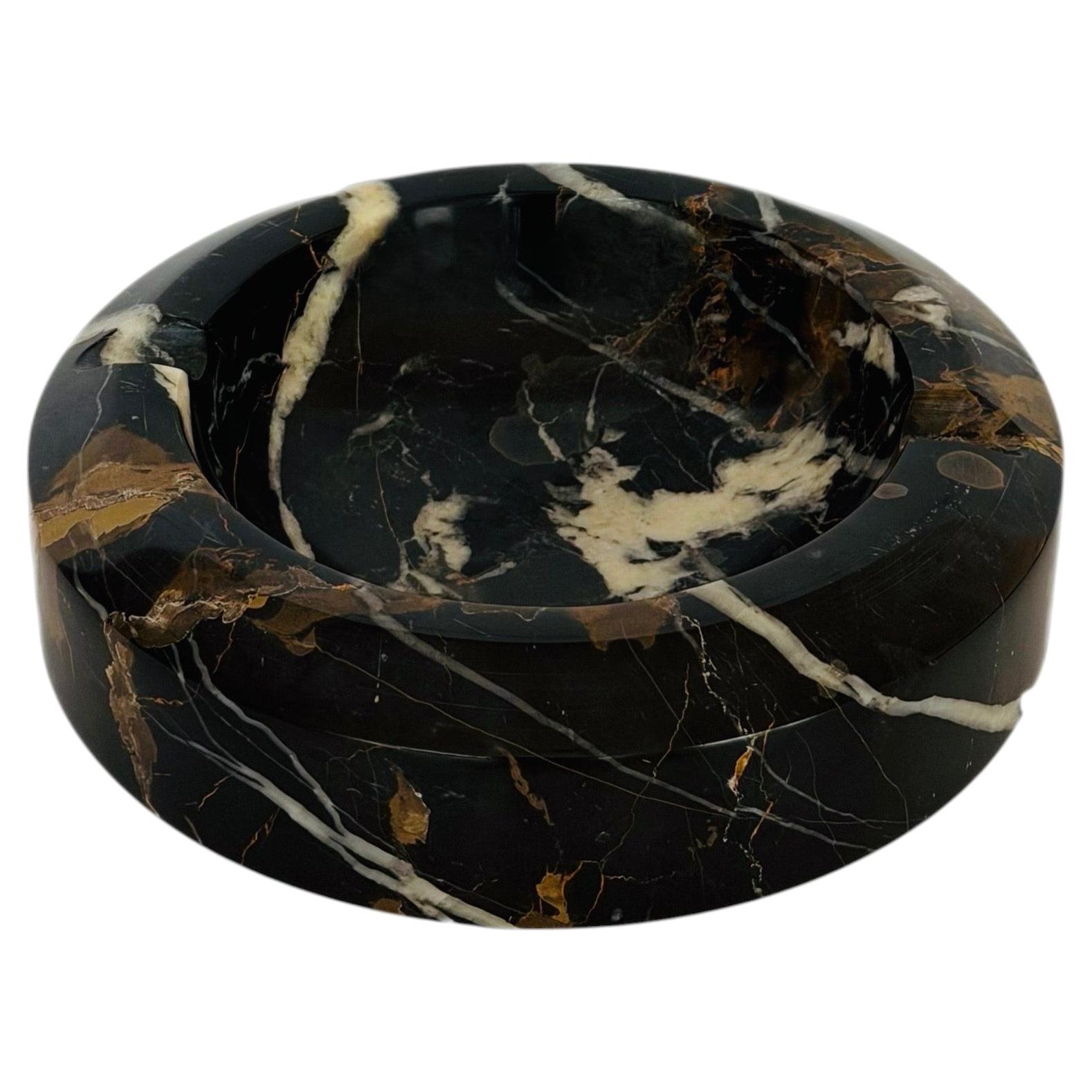 1970s Italian Angelo Mangiarotti Style Sculptural Round Black Marble Ashtray