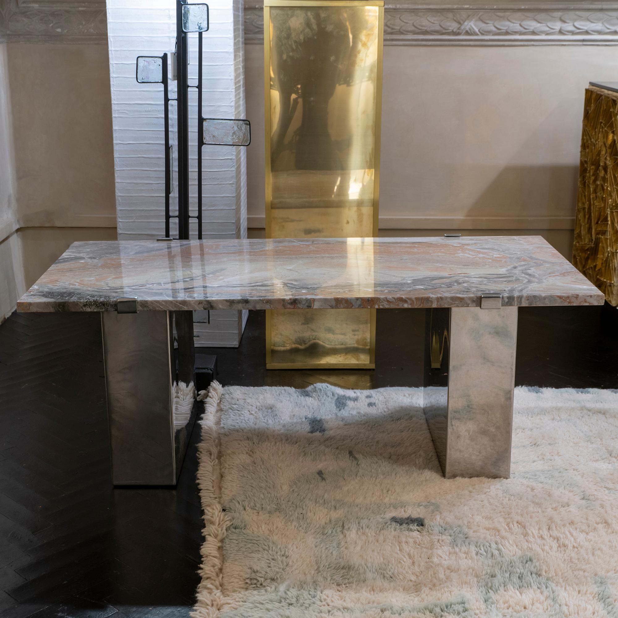 1970s Italian Arabescato Marble Coffee Table Chrome Details 4