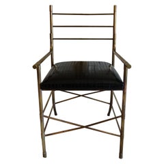Vintage 1970's Italian Armchair in Brass and Black Eel skin Seat Cushion