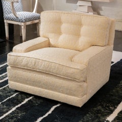 1970's Italian Armchairs, Cream and Ivory Jacquard Fabric