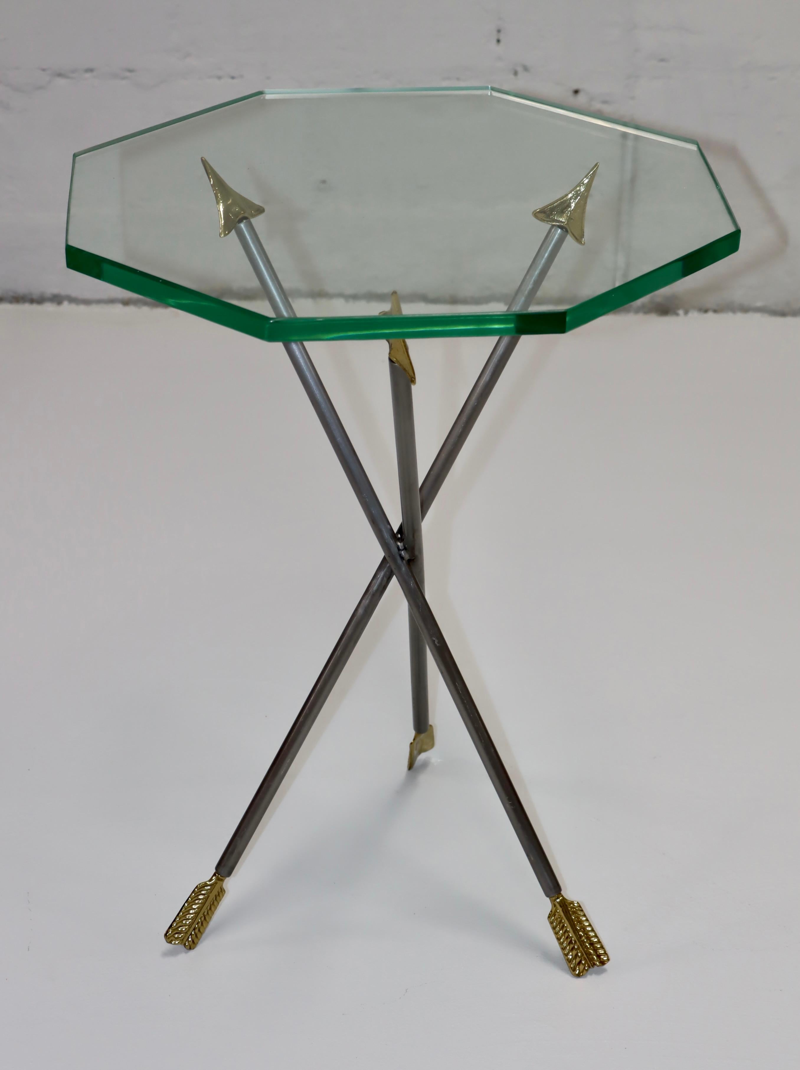 Mid-Century Modern 1970's Italian Arrow Side Tables Octagonal Glass Tops For Sale