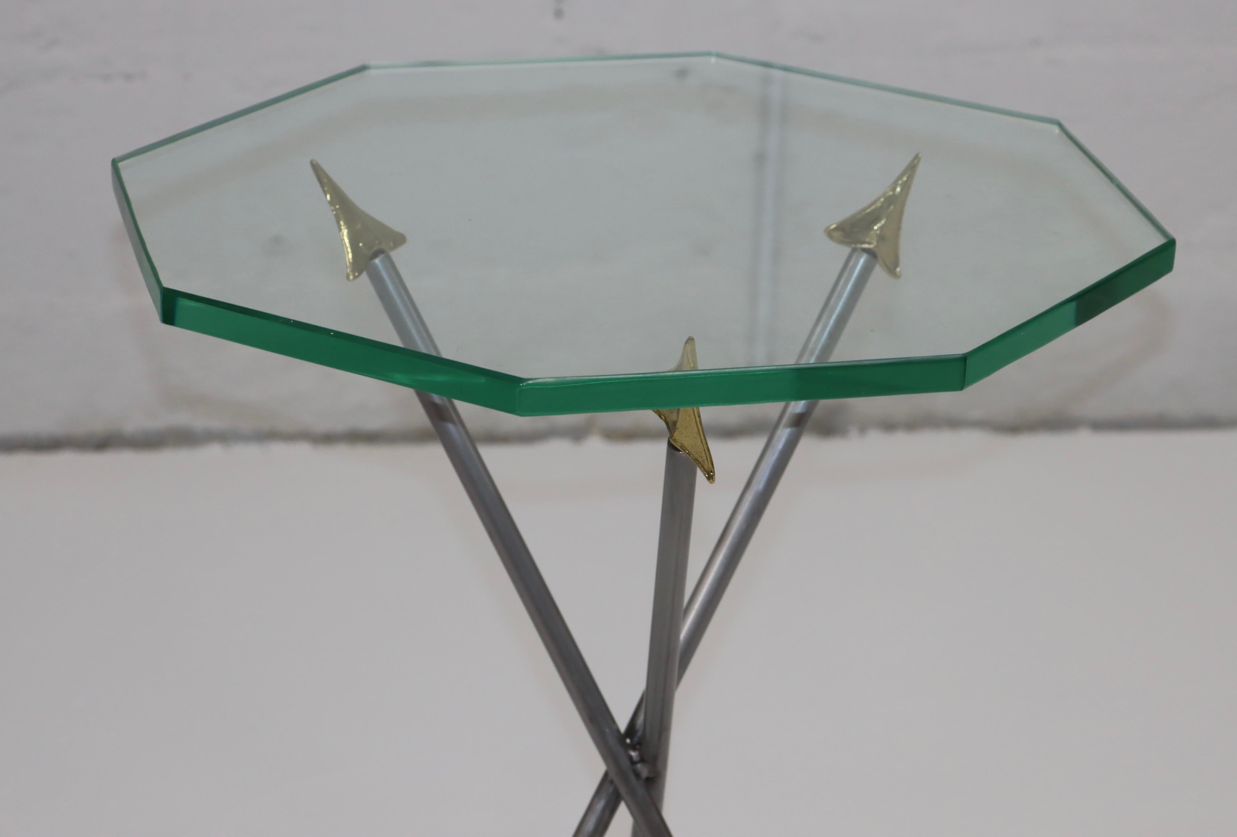 Late 20th Century 1970's Italian Arrow Side Tables Octagonal Glass Tops For Sale