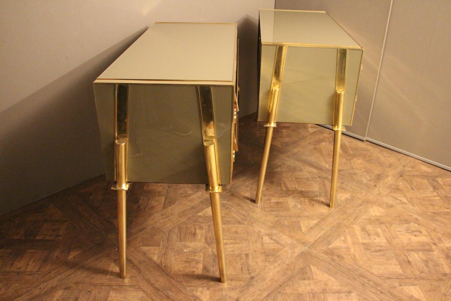 Pair Of Murano Beige, Grey Tinted Glass Commodes, Chest of 2 Drawers For Sale 4