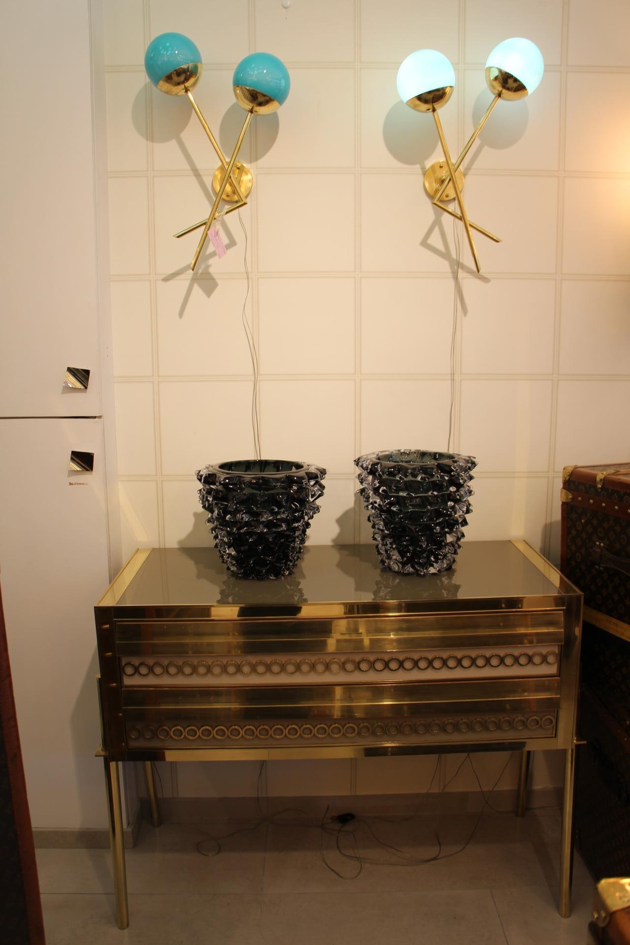 Paar Kommoden aus Murano Beige, grau getöntes Glas, Kommode mit 2 Schubladen im Angebot 8
