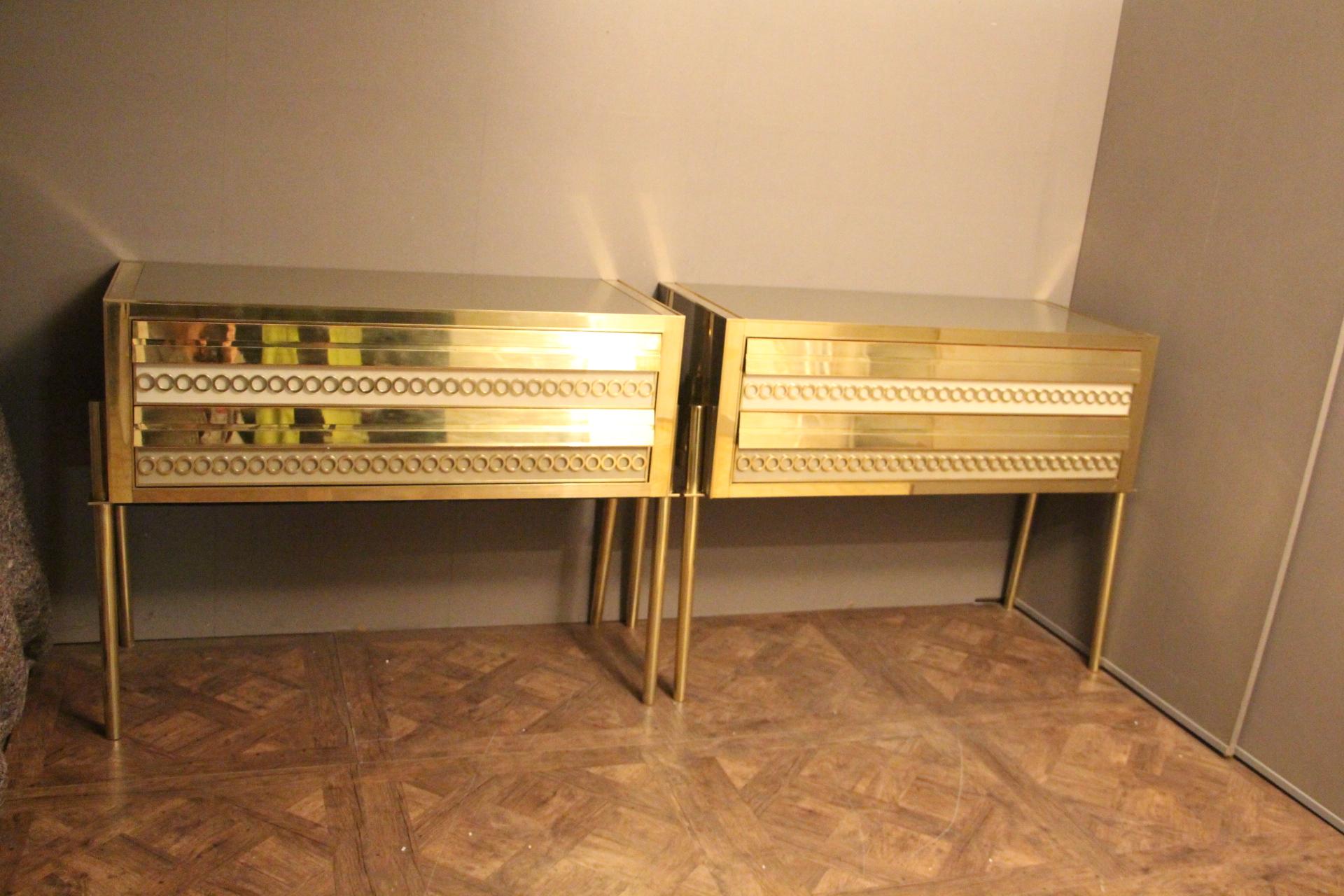 Pair Of Murano Beige, Grey Tinted Glass Commodes, Chest of 2 Drawers ...