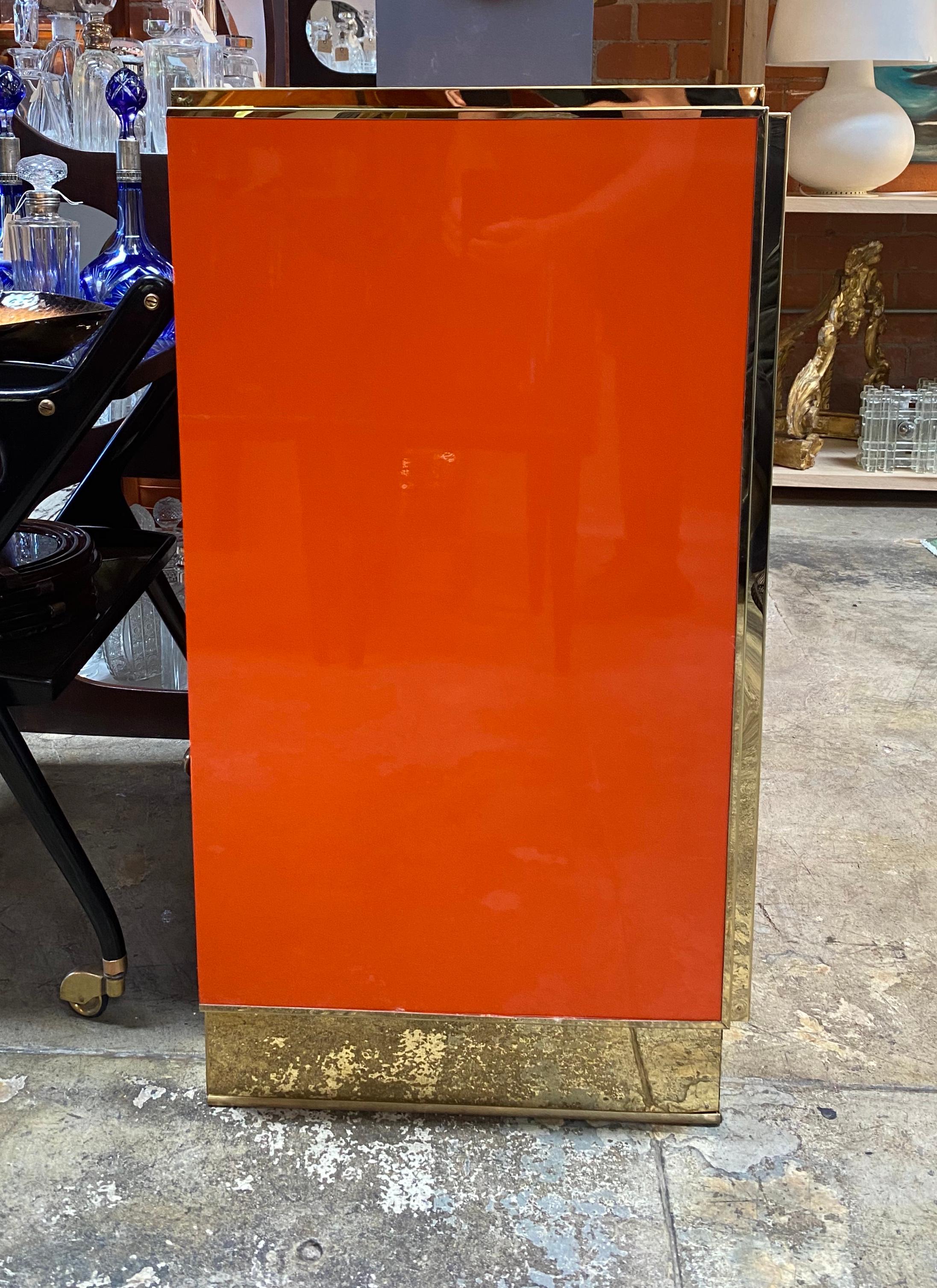 Lacquer 1970s Italian Art Deco Orange Cabinet / Credenza For Sale