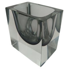 Bol cendrier italien des années 1970 en Murano Glass Sommerso gris, noir et transparent 