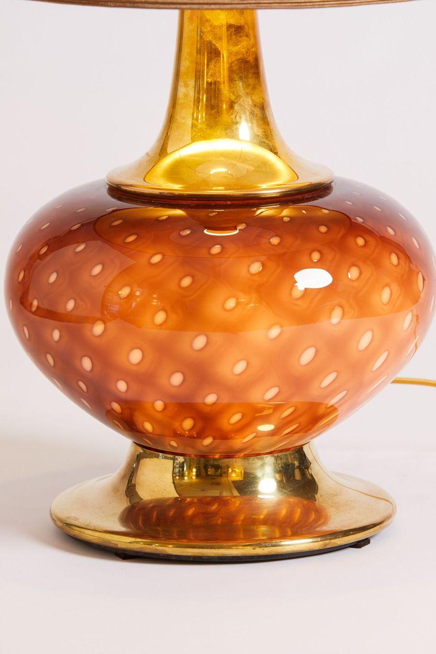 1970s Italian Aubergine Murano Blown Glass and Brass Table Lamp In Good Condition In Aspen, CO