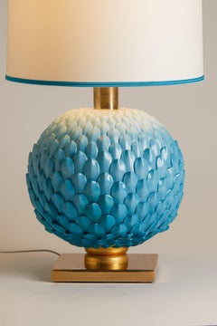 1970s Italian Azure Petal Style Lamp with Custom Shade