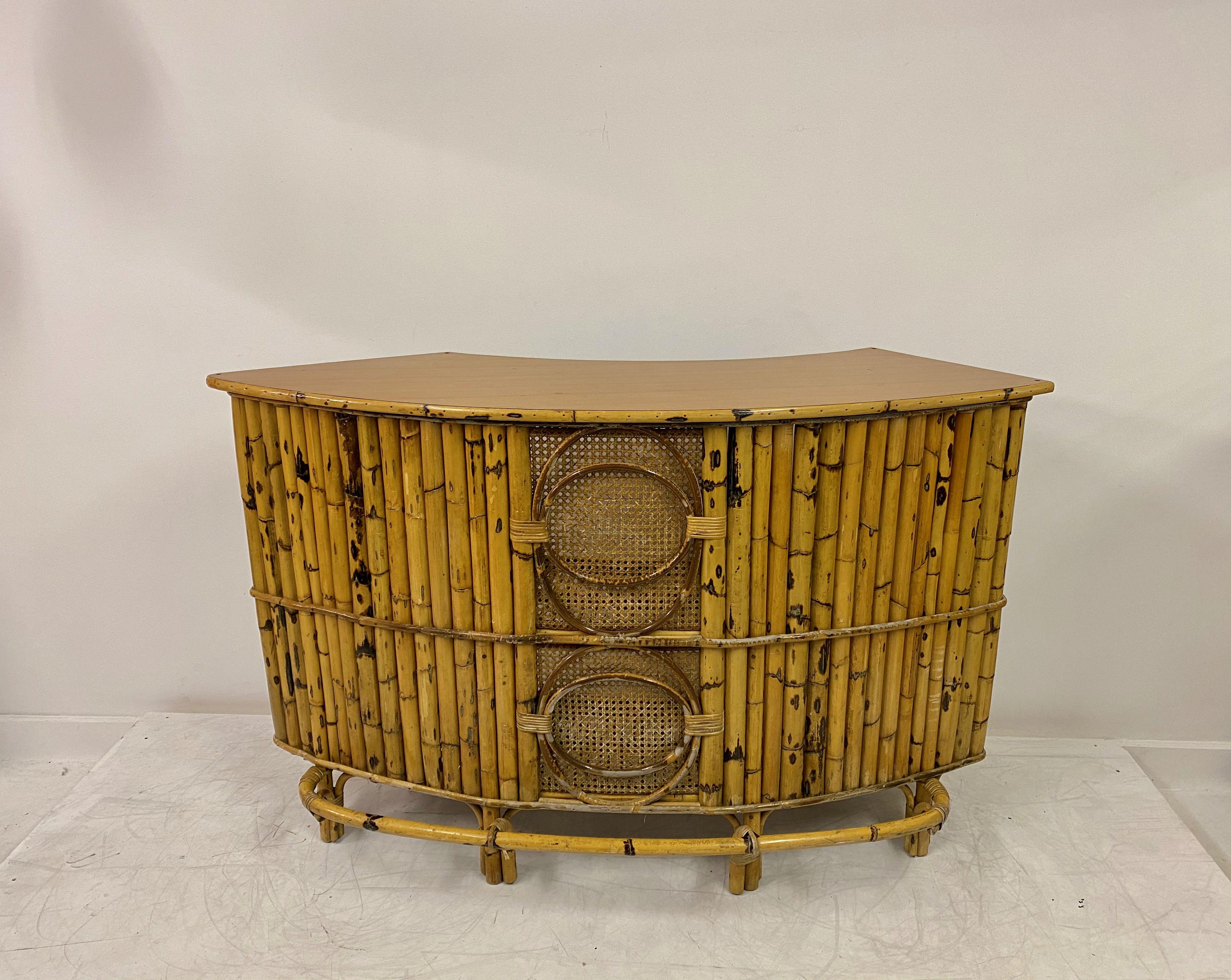 Mid-Century Modern 1970s Italian Bamboo and Rattan Cocktail Bar