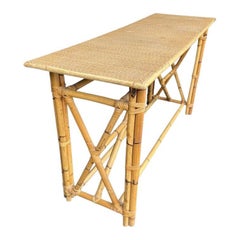 1970s Italian Bamboo and Rattan Console Table