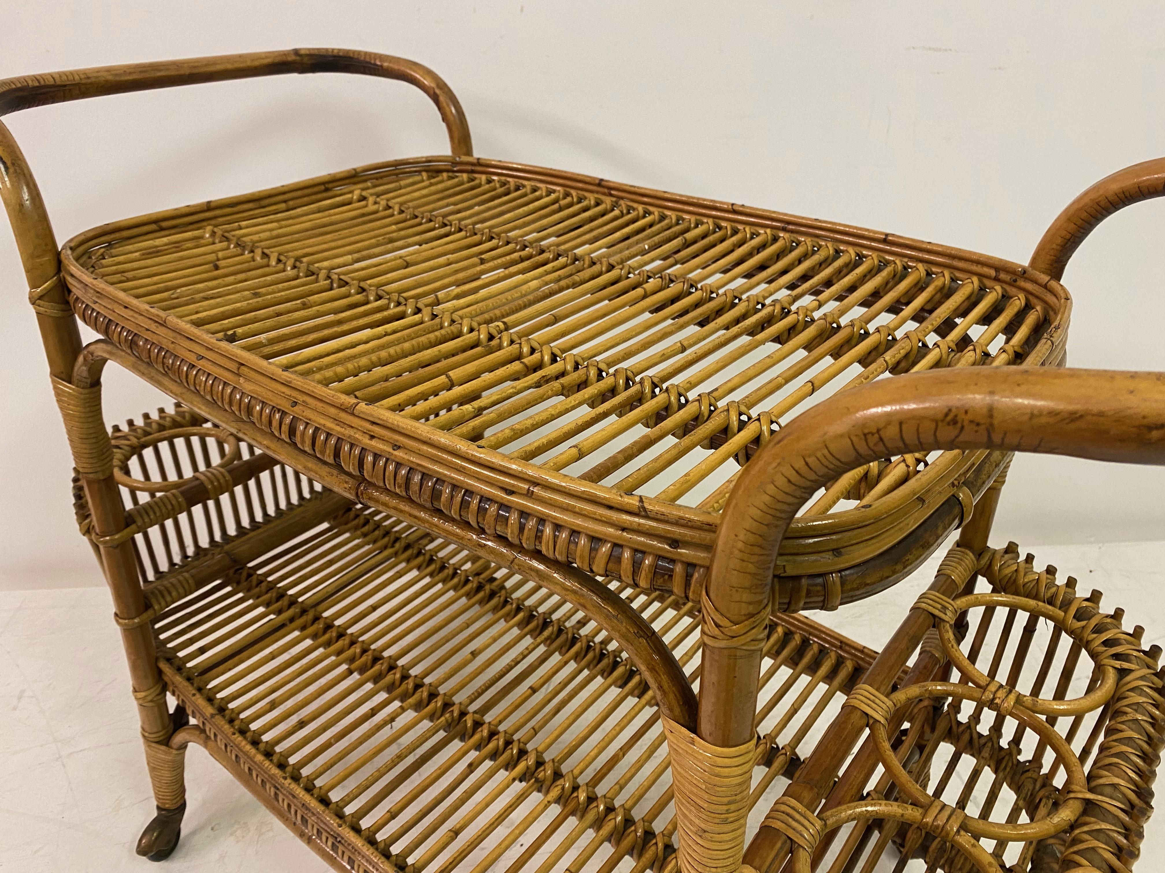 1970s , Italian Bamboo Bar Cart or Drinks Trolley For Sale 6