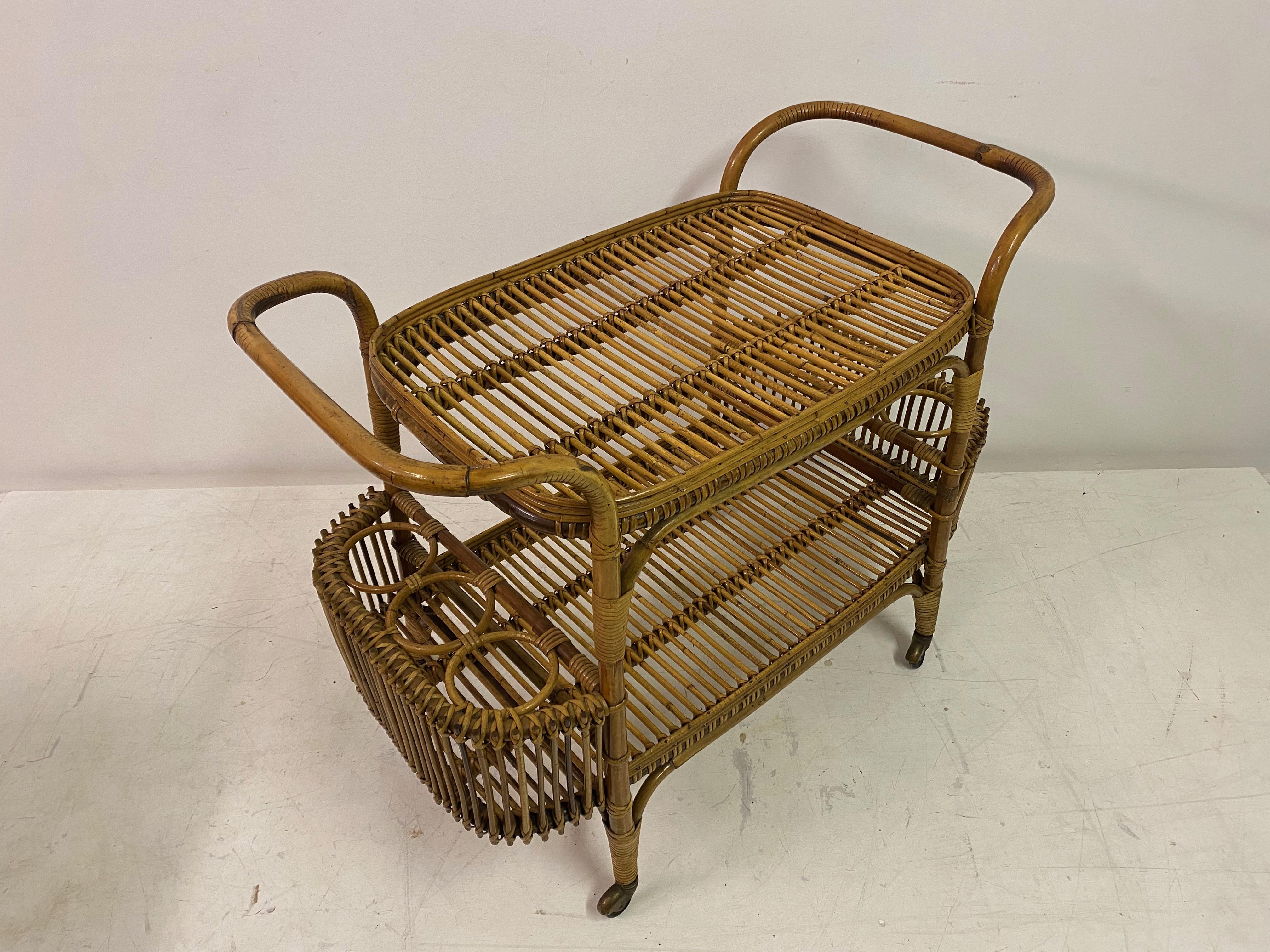 1970s , Italian Bamboo Bar Cart or Drinks Trolley For Sale 8