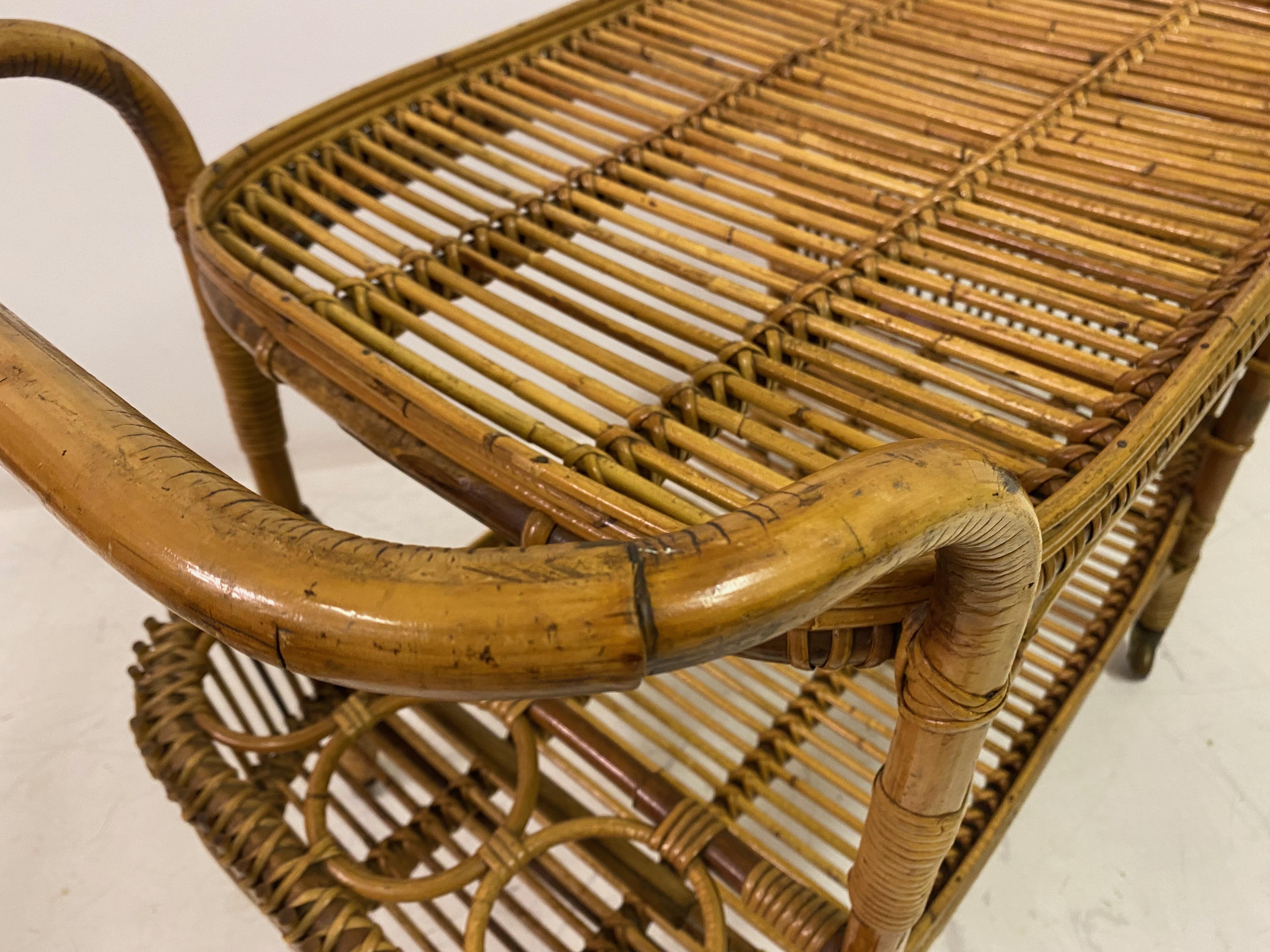 1970s , Italian Bamboo Bar Cart or Drinks Trolley For Sale 9