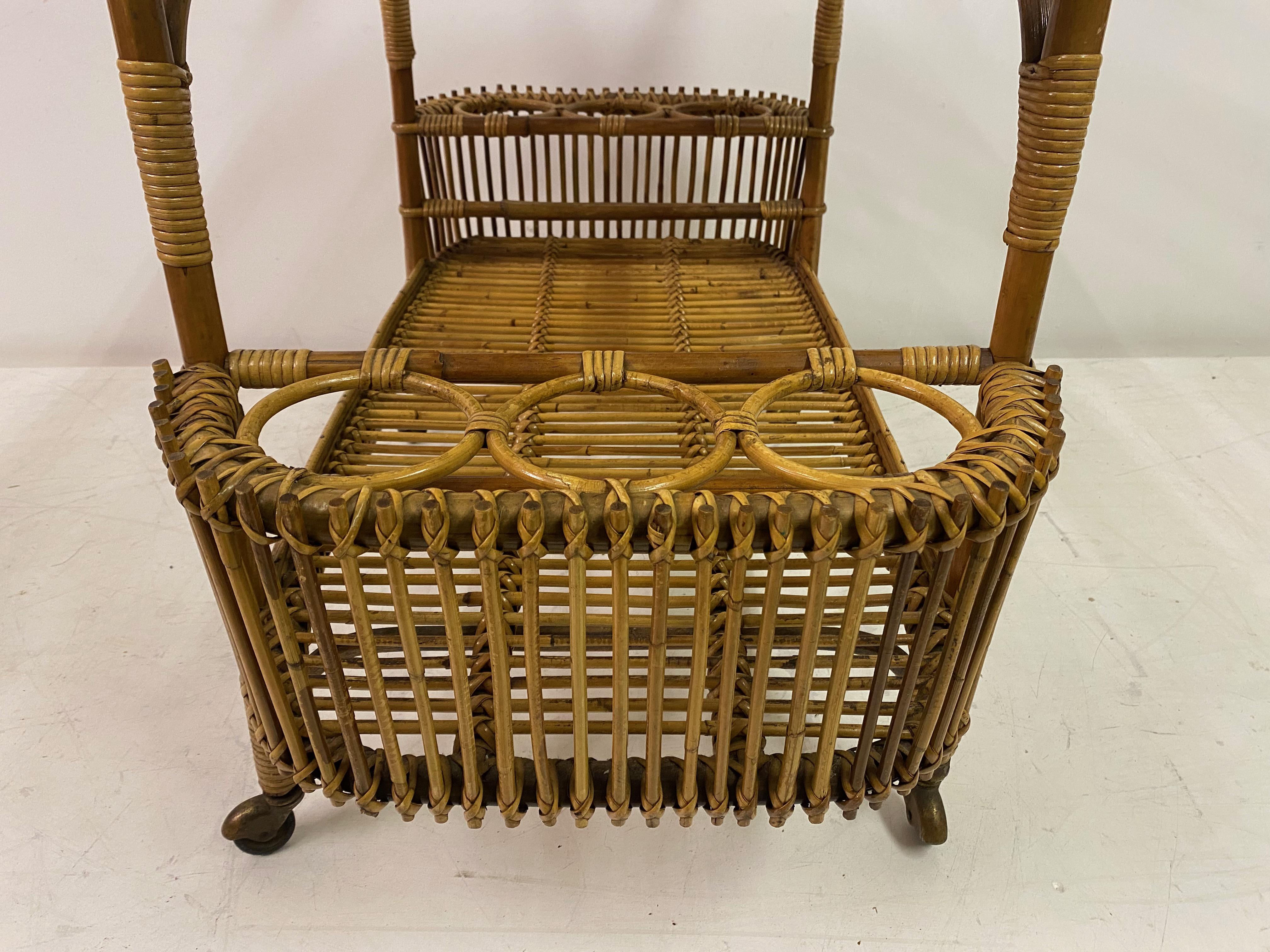 1970s , Italian Bamboo Bar Cart or Drinks Trolley For Sale 3