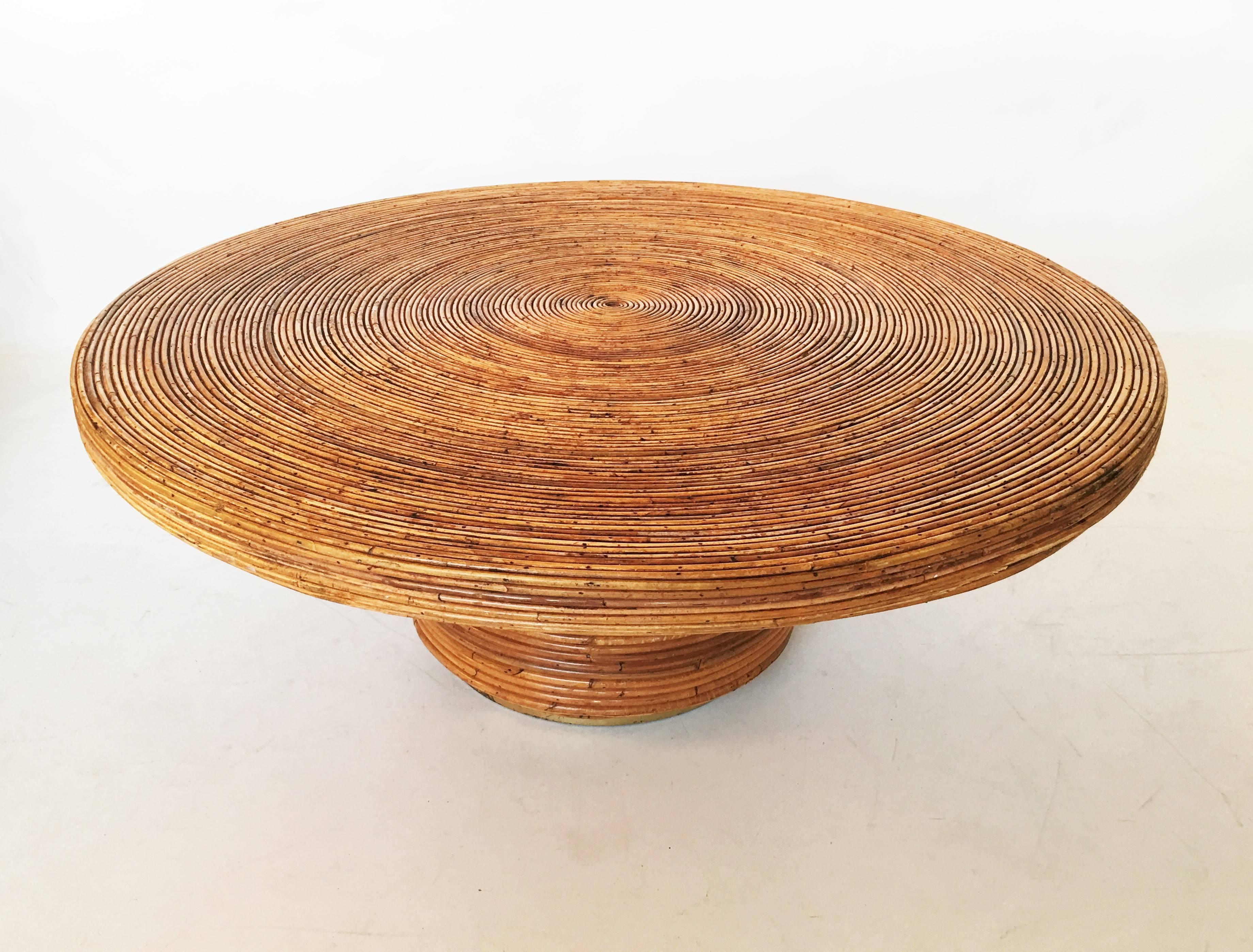 Late 20th Century 1970s Italian Bamboo & Brass Coffee Table in the Manner of Gabriella Crespi