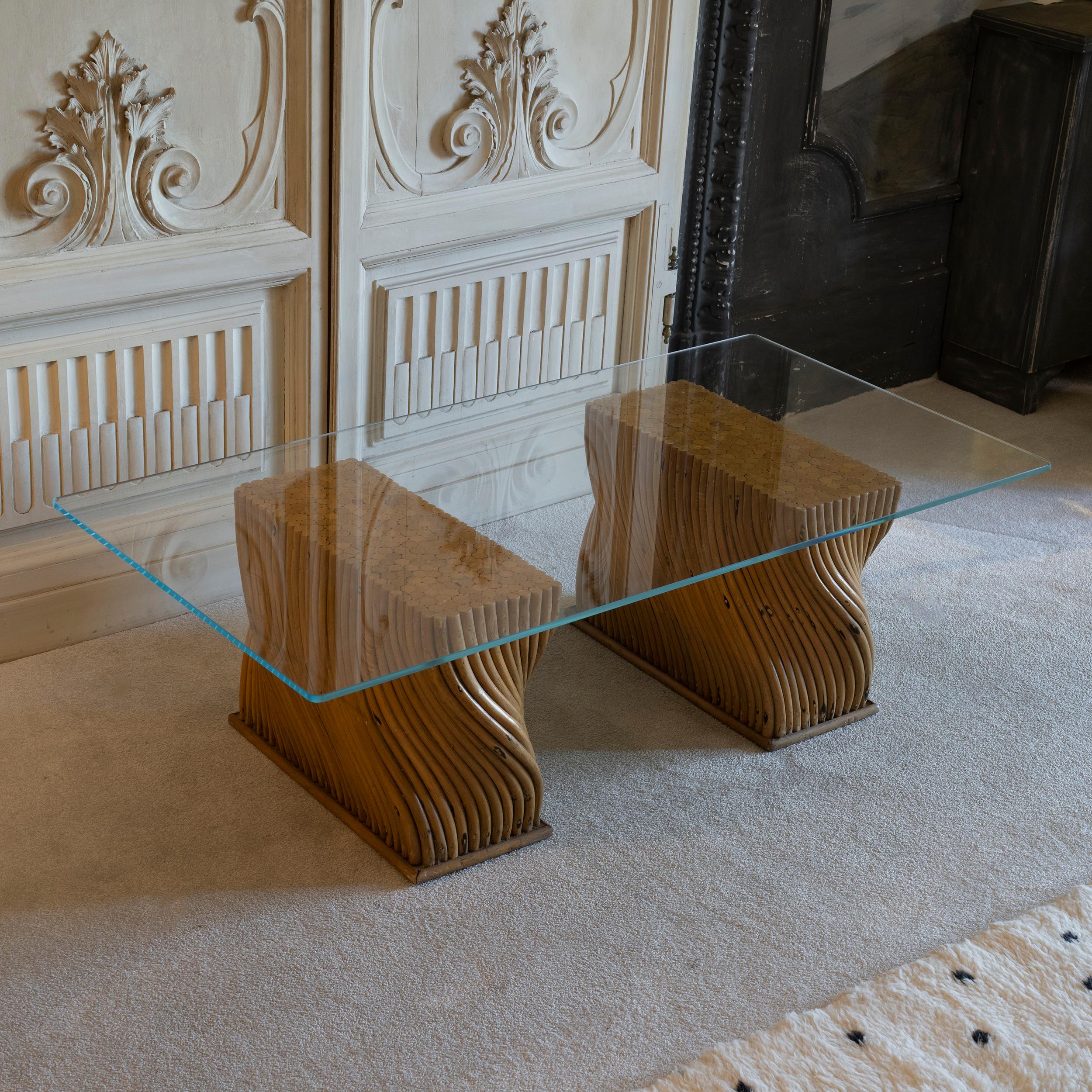 Late 20th Century 1970's Italian Bamboo Coffee Table Glass Top