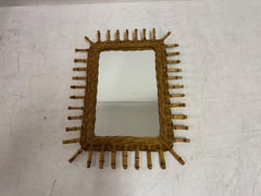 Mid-Century Modern Bamboo Wall Mirror, Italian Design, Circa 1970s