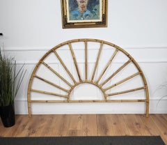 1970s Italian Bamboo Rattan Bohemian French Riviera Peacock Bed Frame Headboard